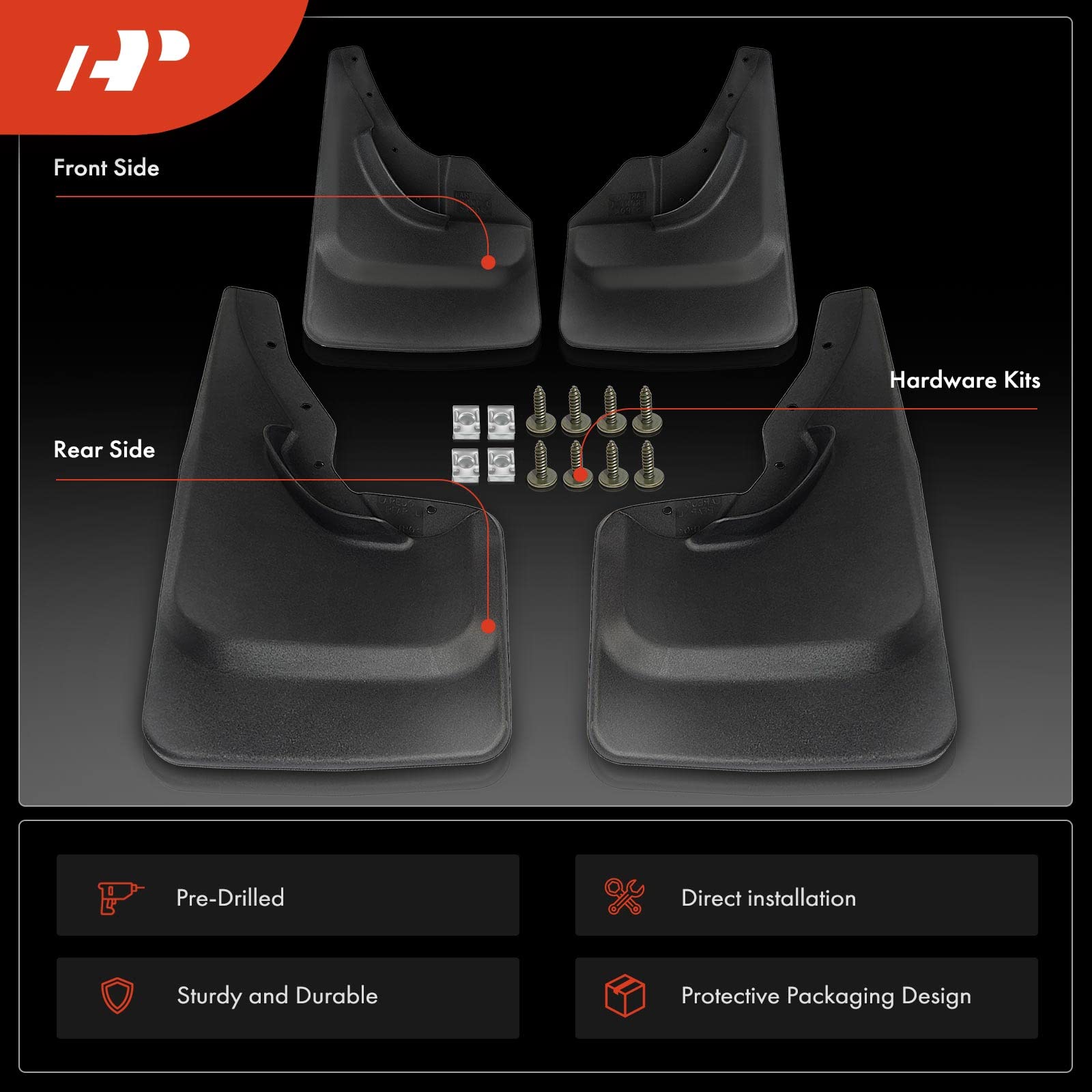 A-Premium Set Of 4Pcs Mud Flaps Splash Guards Mudguards Mudflaps Compatible With Jeep Wj Series Grand Cherokee, 1999-2004, Black