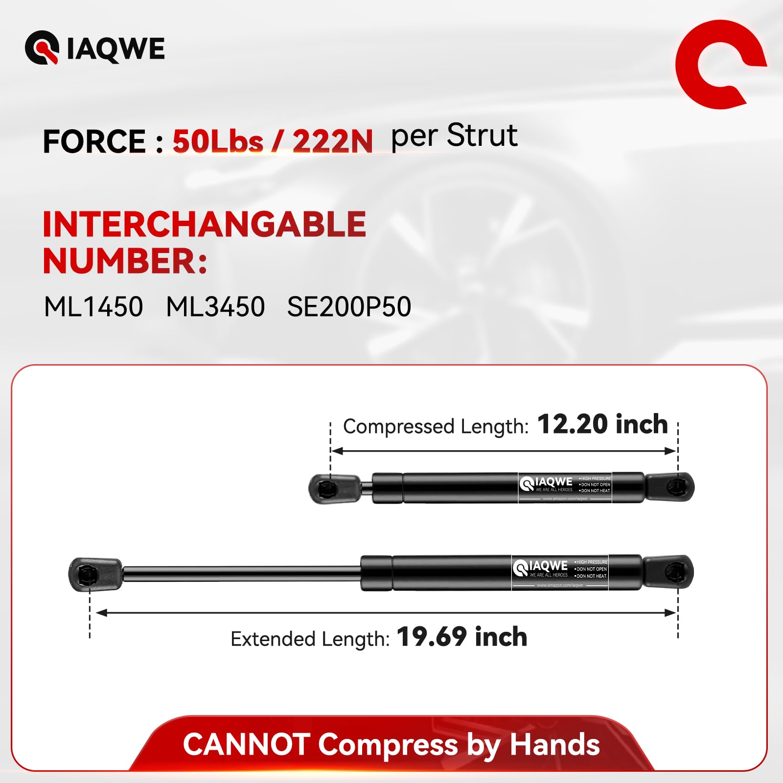 Ml1450 20Inch 50Lbs/222N Lift Support Gas Spring Strut Shock For Heavy Duty Tonneau Cover Basement Door Floor Hatch Rv Bed Door
