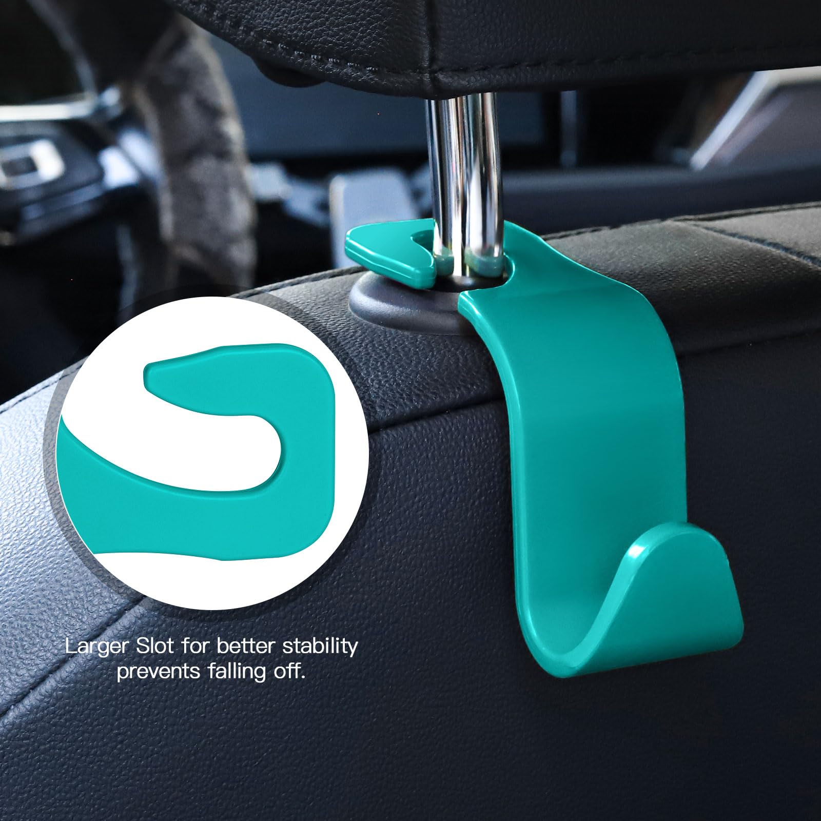 Soleebee 4 Pack Car Headrest Hook Universal Car Seat Hook Auto Hook Car Back Seat Hangers Storage Organizer (Teal)