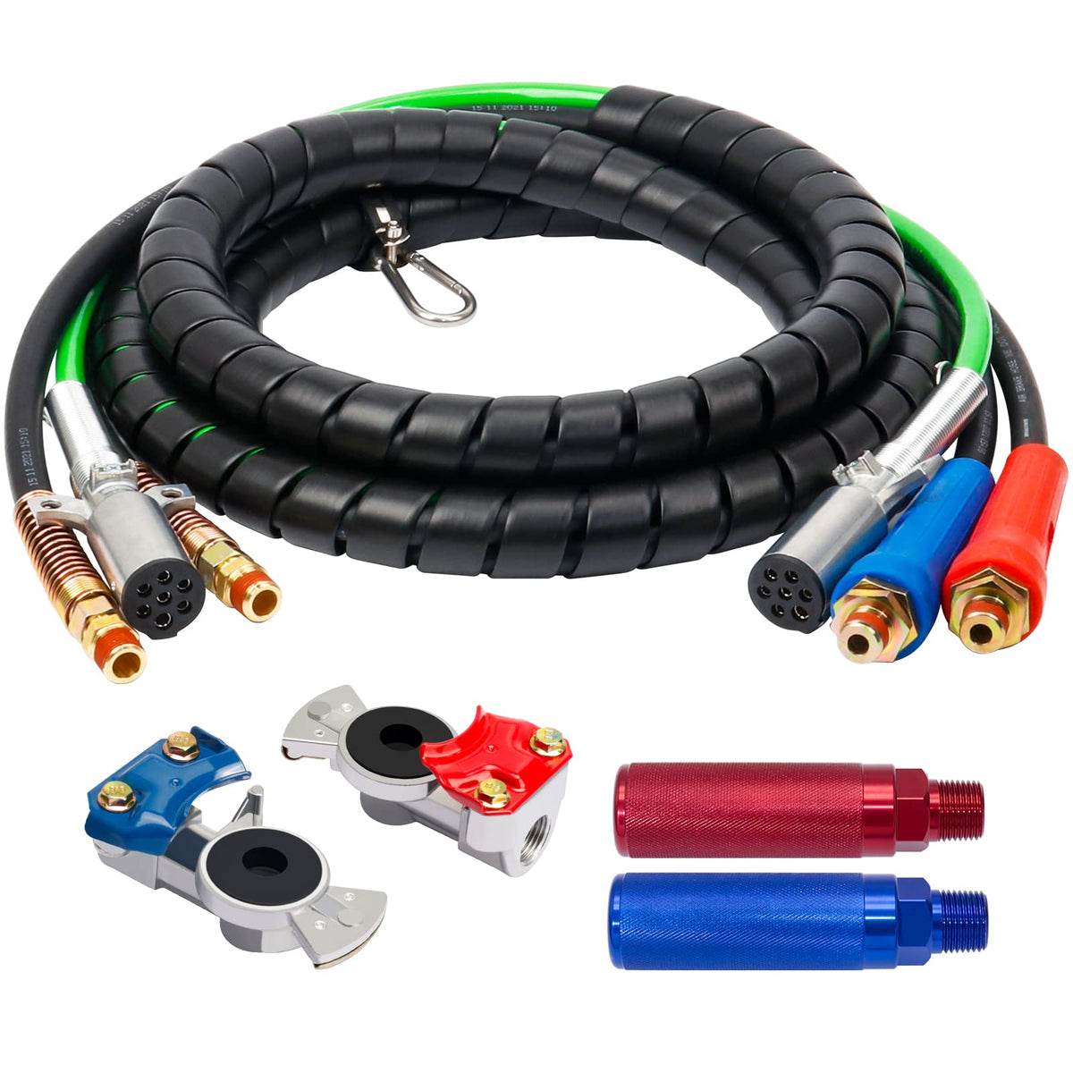 Boeray 3 In 1 15 Ft Length Wrap Heavy Duty 7 Way Truck Tractor Trailer Rig Electric Cable Wrap Cord Abs & Air Line Hose Assembly