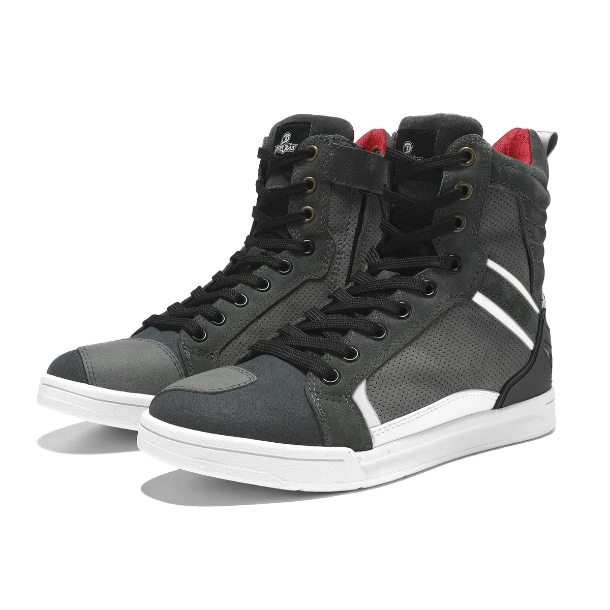 Borleni Motorcycle Boots Street Riding Shoes Anti-Slip Outdoor Trekking Hike Work Shoes For Men, Grey 8.5