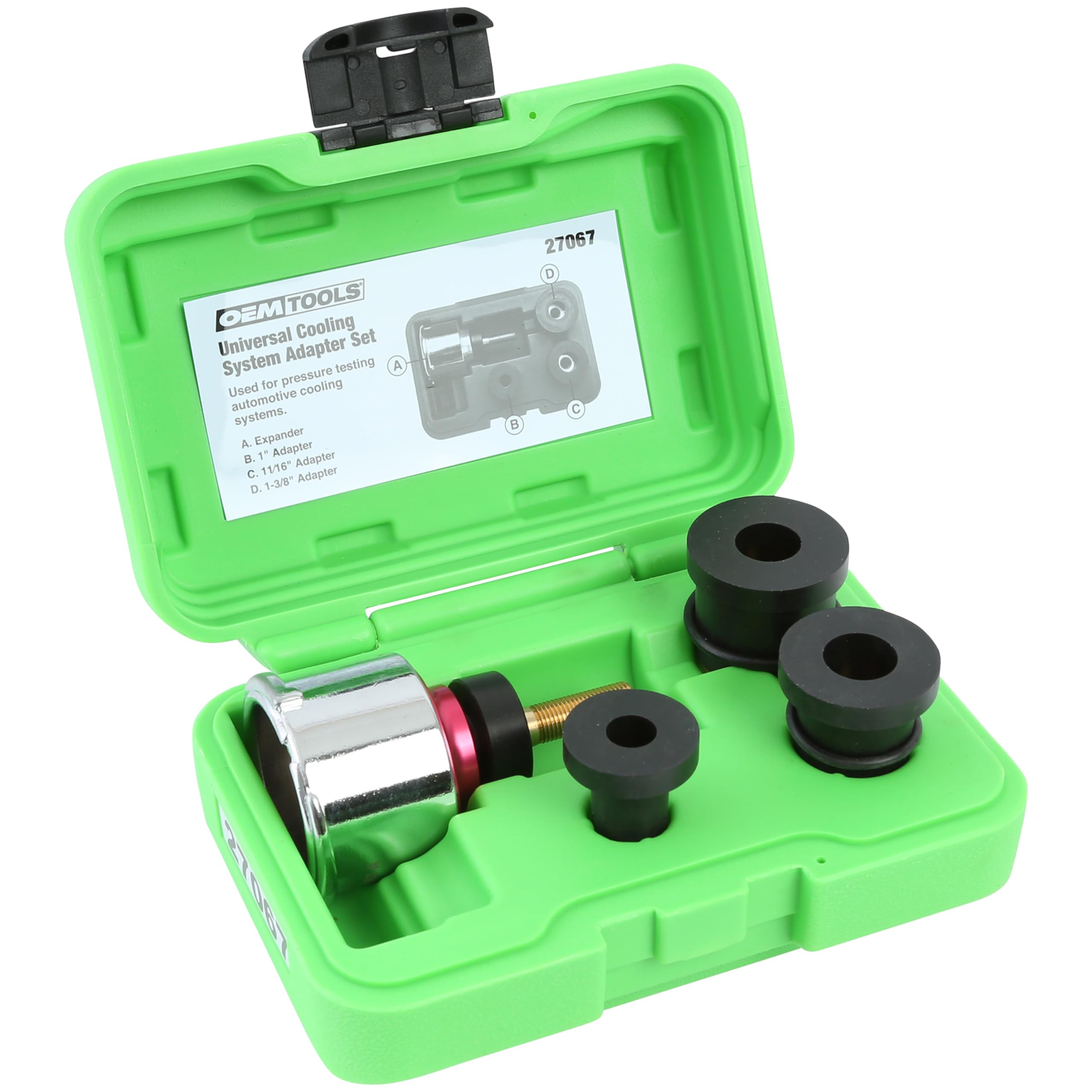 Oemtools 27067 Universal Cooling System Adapter Set, Works With Auto Coolant Pressure Tester To Test Pressure In Most Vehicles, Fits Plastic Reservoirs