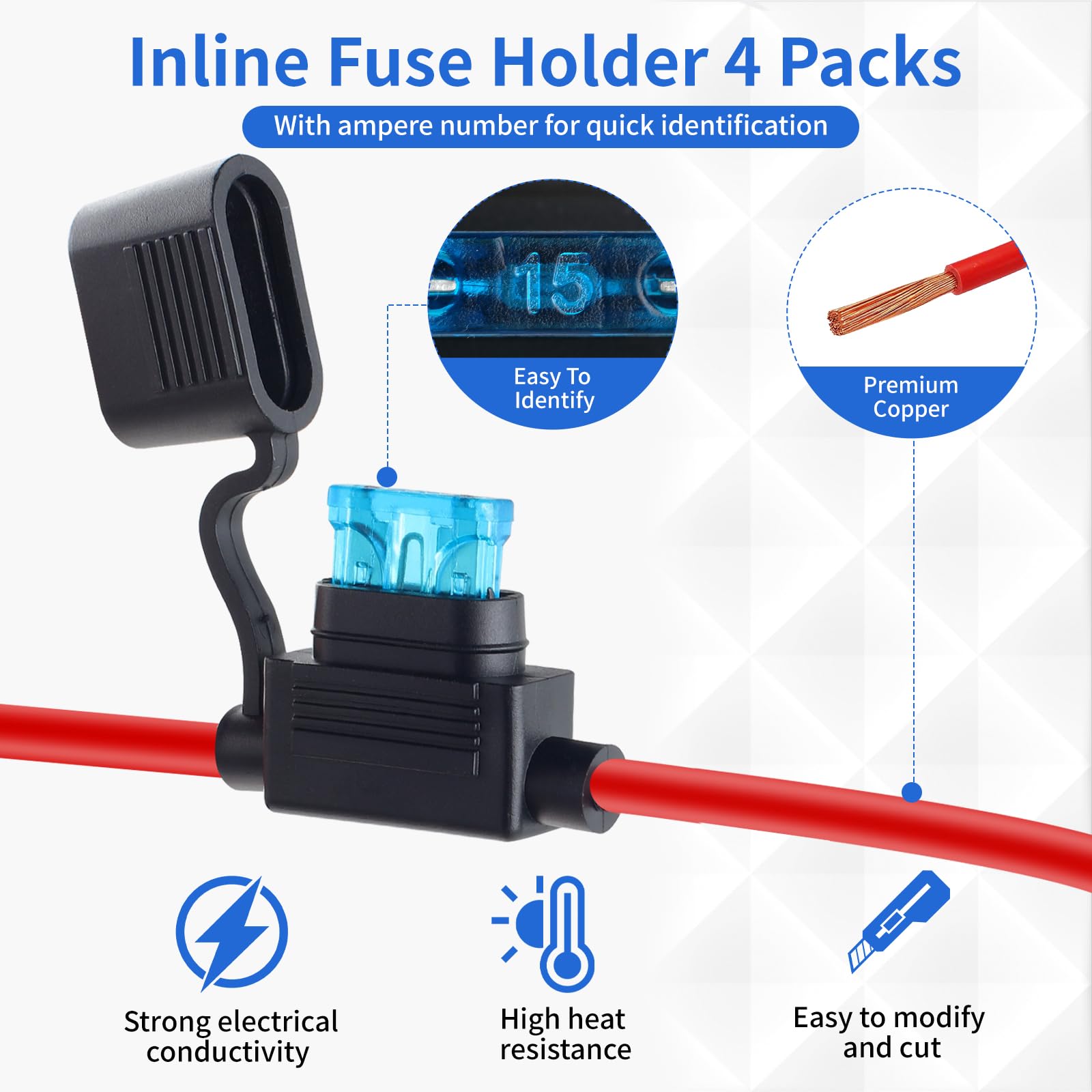 6 Pack Inline Fuse Holder 12V, Upgraded 12 AWG Waterproof Fuse Holder with 66 Pcs Standard Car Fuses (2A/3A/5A/7.5A/10A/15A/20A/