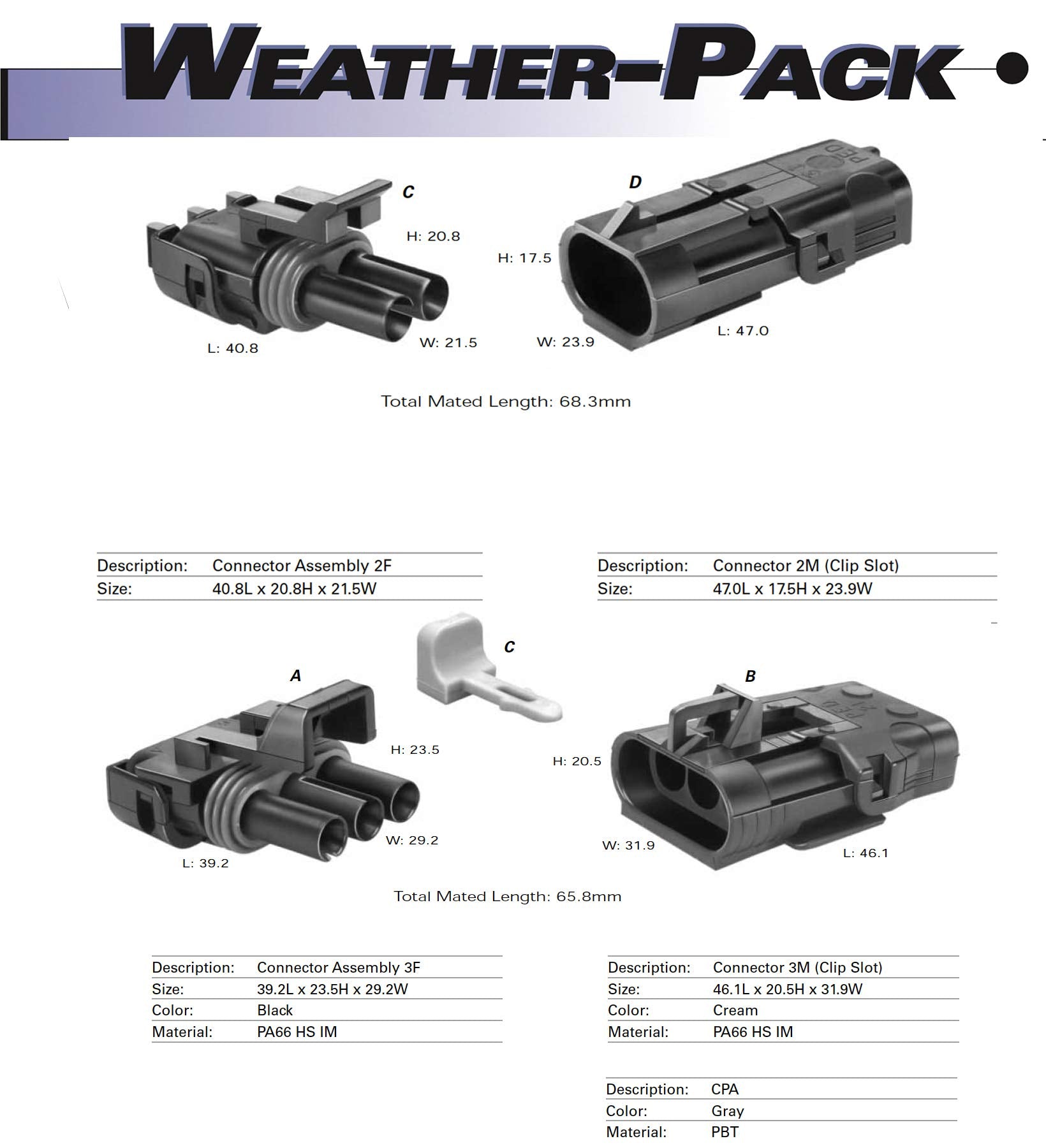 184Pcs 2, 3 Pin Weatherpack, 20 Amp Terminal Kit 10-20