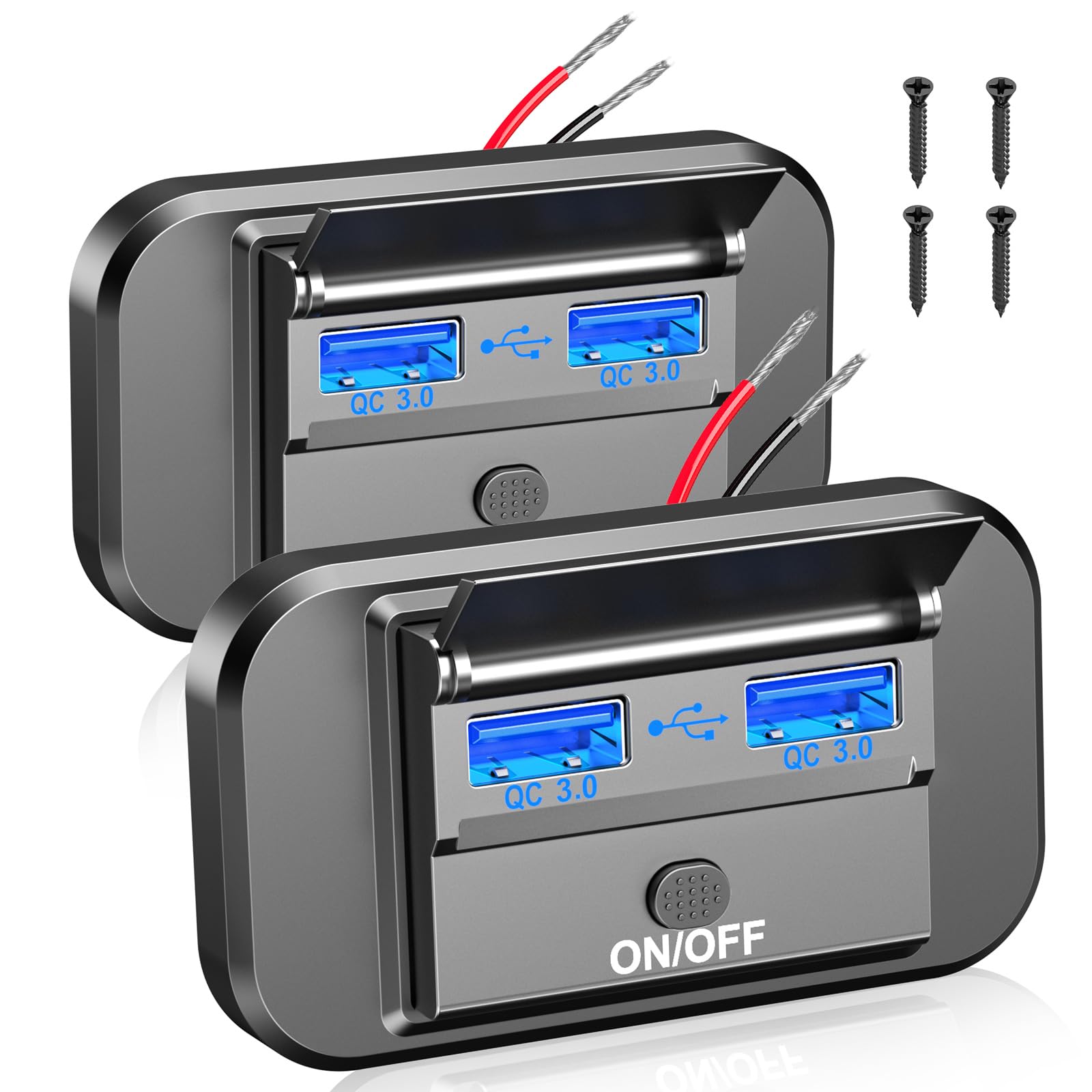 2 Pack 12V Usb Outlet Dual Quick Charge 3.0 Car Usb Ports: 12 Volt Power Outlet Usb Panel Wall Mount Car Charger Socket For Marine Rv Motorcycle Boat Car Truck, Etc. (Surface Mount Installation)