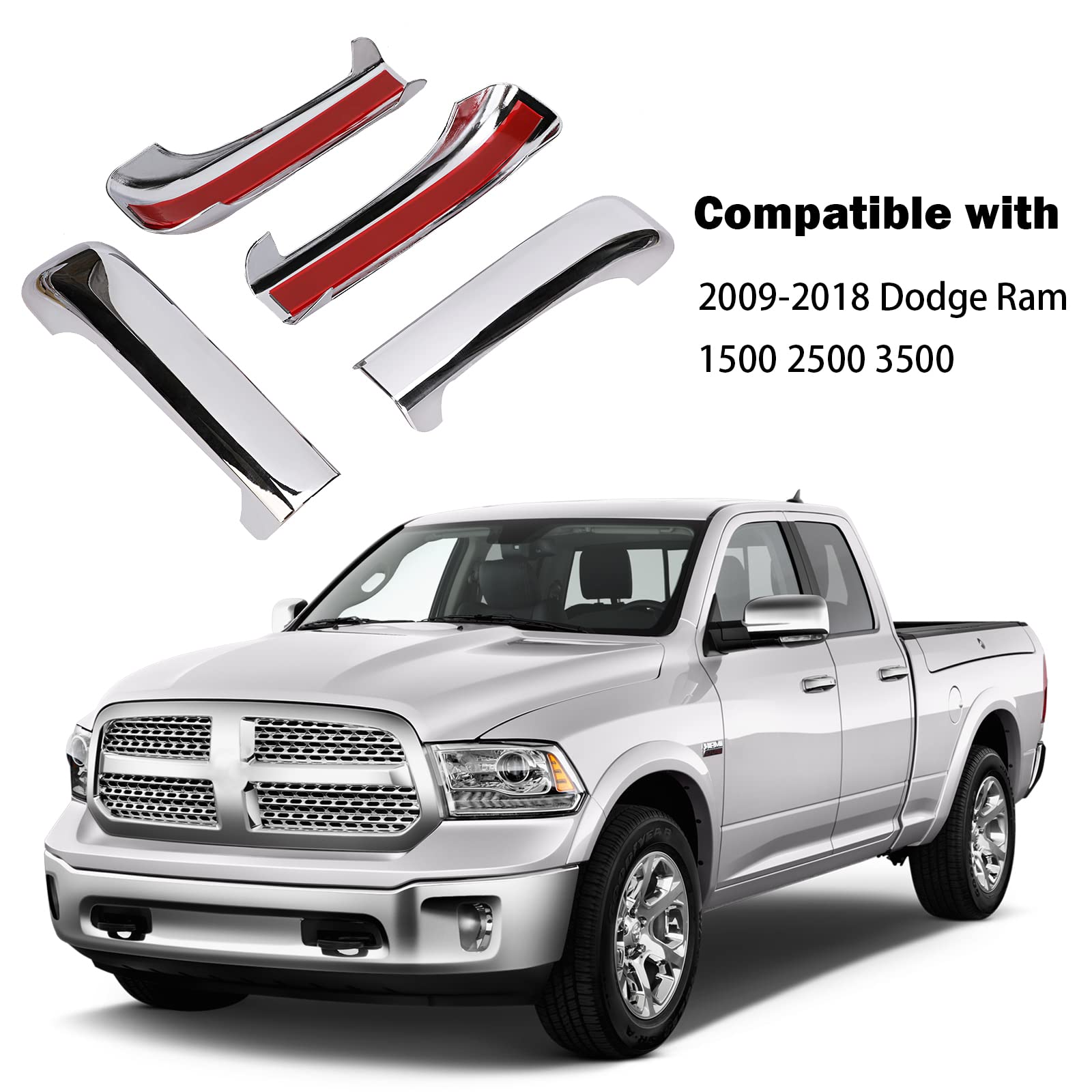 Tutor Auto Chrome Door Handle Covers Compatible With 2009-2018 Dodge Ram 1500 2500 3500 - Handle-Exterior Door