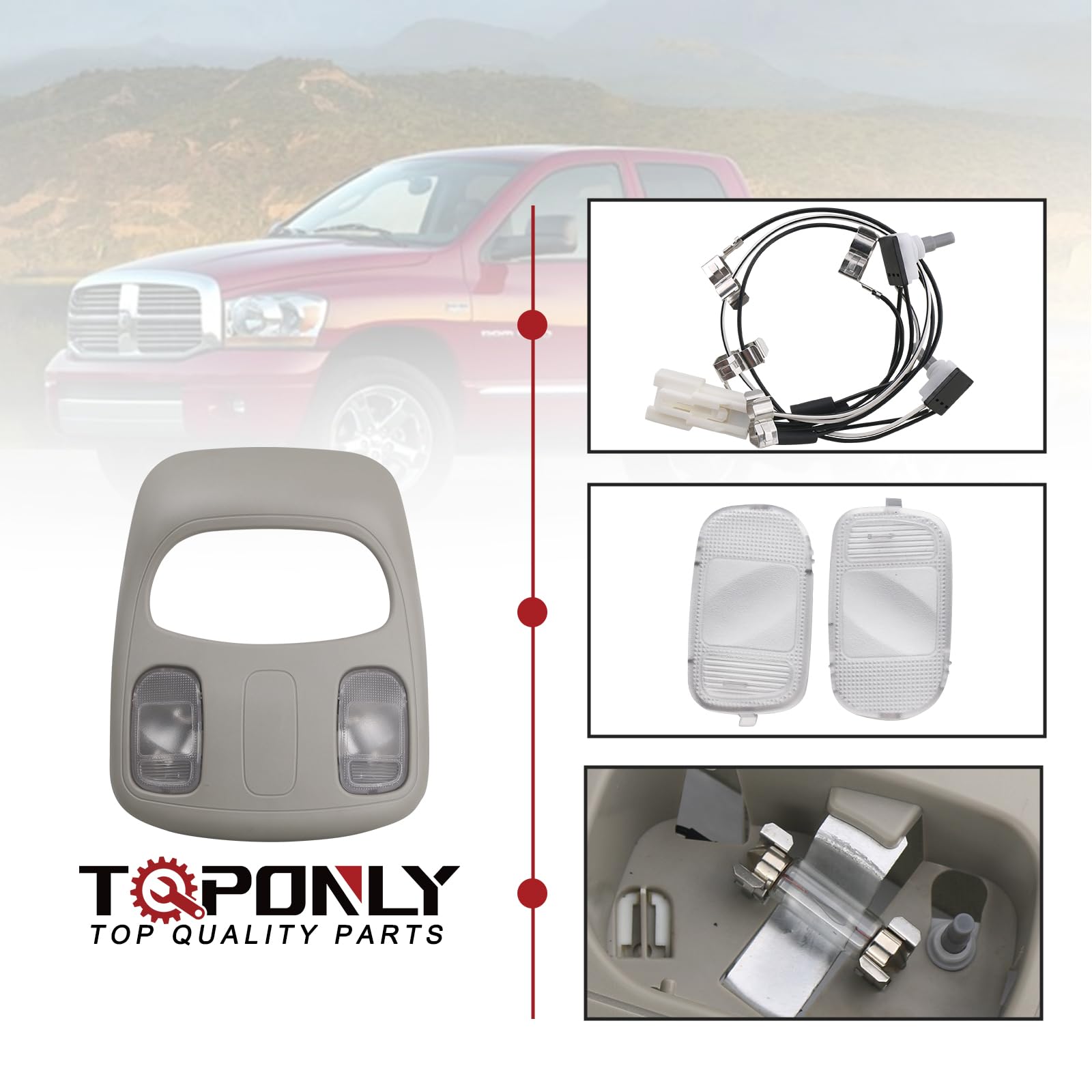 Tqponly Overhead Console Dome Map Reading Light Lamp Compatible With Dodge Ram 1500 2500 3500 4500 5500 Replaces 1Dk78Bd1Aa