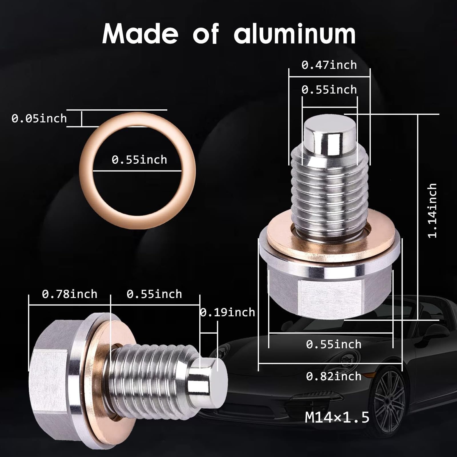 Miytsya Stainless Steel Sump Drain Nut Bolt, 1 Pc M14X1.5 Magnetic Oil Drain Plug With 5 Pcs Gaskets, Universal For Most Cars Ford Motorcycle Boat Leak-Proof Replacement (Silver)