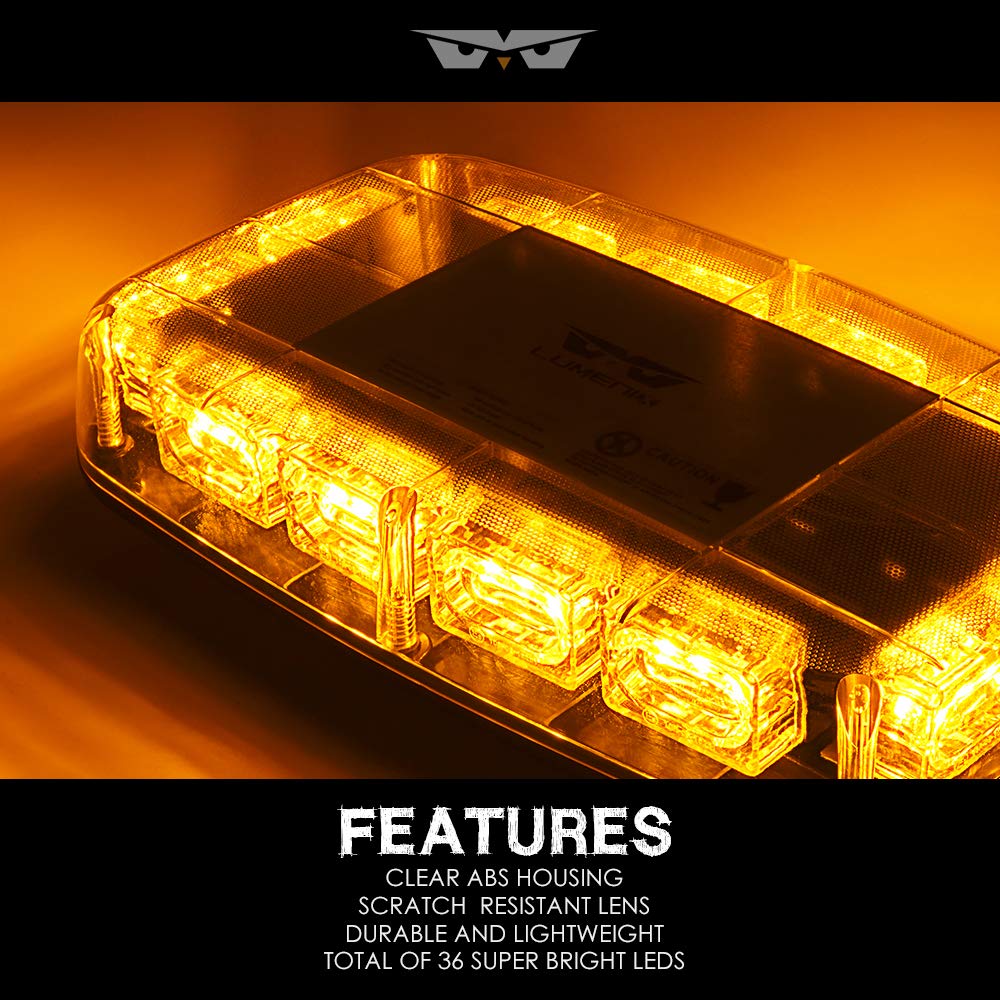 Lumenix 36 Led Roof Top Mini Strobe Light With Magnetic Base, High-Bright Emergency Safety Warning Led Flashing Strobe Light Bar For Snow Plow Pickup Trucks Construction Vehicles - Amber