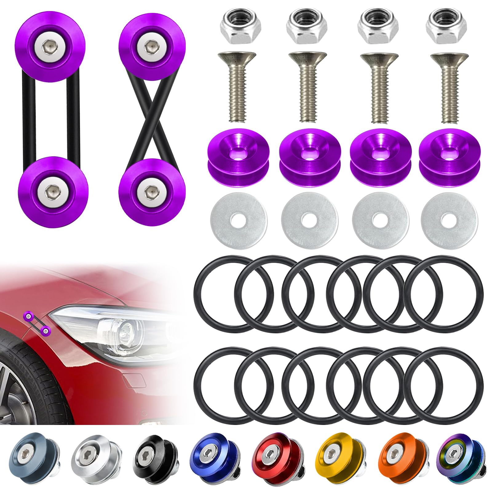 BFXM Universal Bumper Clips, Front Rear Bumper Quick Release Kit, Bumper Holders for Cars (4 Purple Bumper Quick Release Tabs an