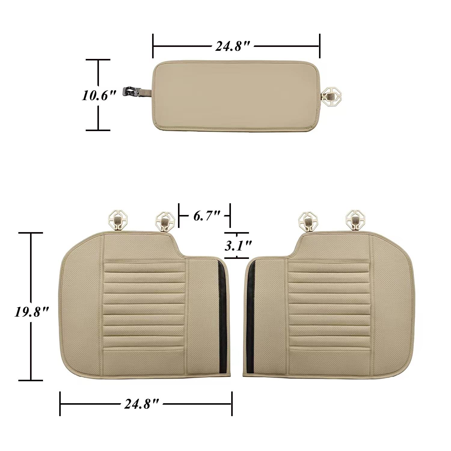 Sunny Color Back Seat Covers, Rear Seat Cushions, Adjustable Length (49-56'') Auto Bench Protector With Breathable Pu Leather And Non-Slip Bottom Universal For 4 Season (Beige)
