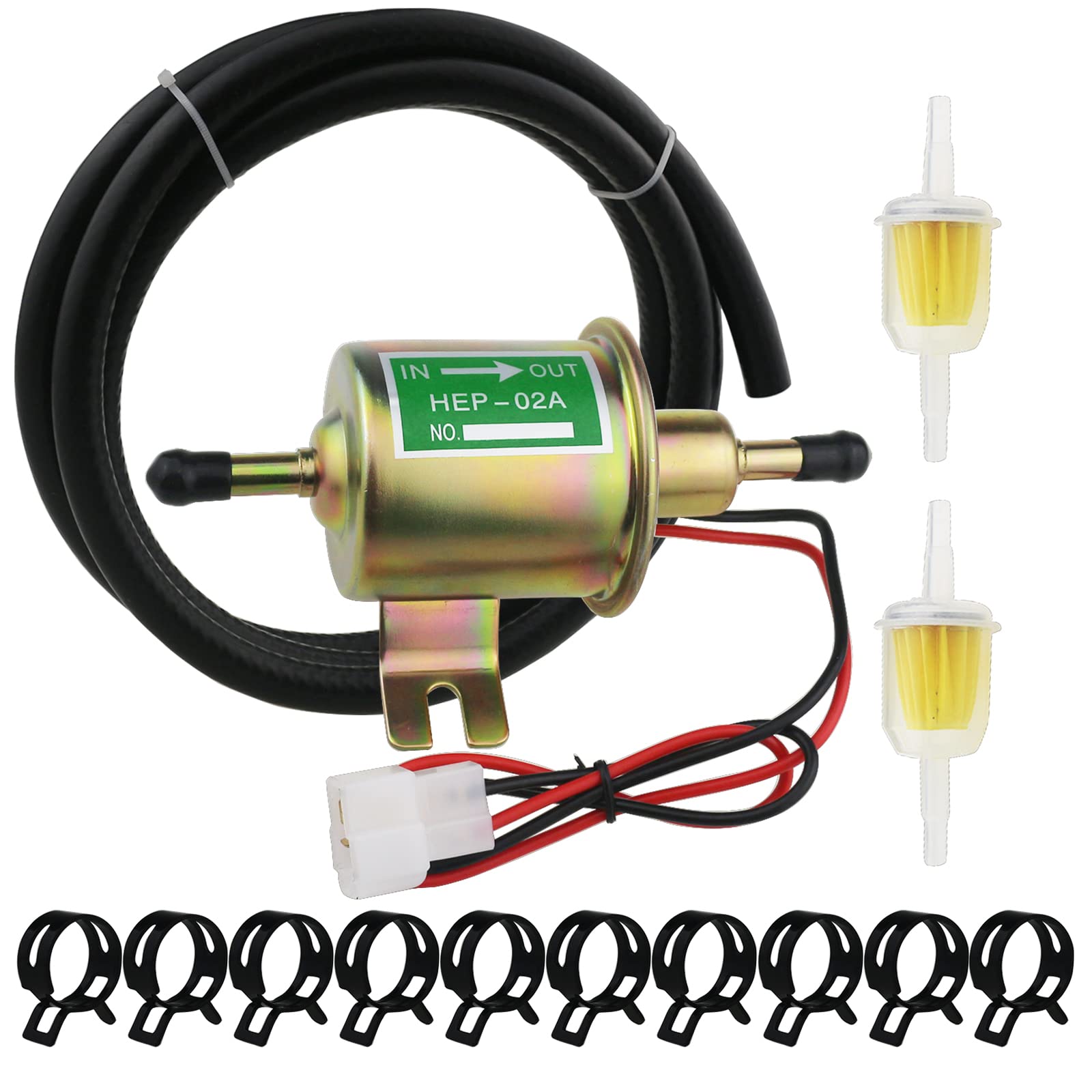Universal Electric Fuel Pump Kit For All 12V Cars Trucks Boats Carburetor Lawn Mower, Dc 12V (3-6Psi) Fuel Pump+ 2M 5/16'' Id Fu