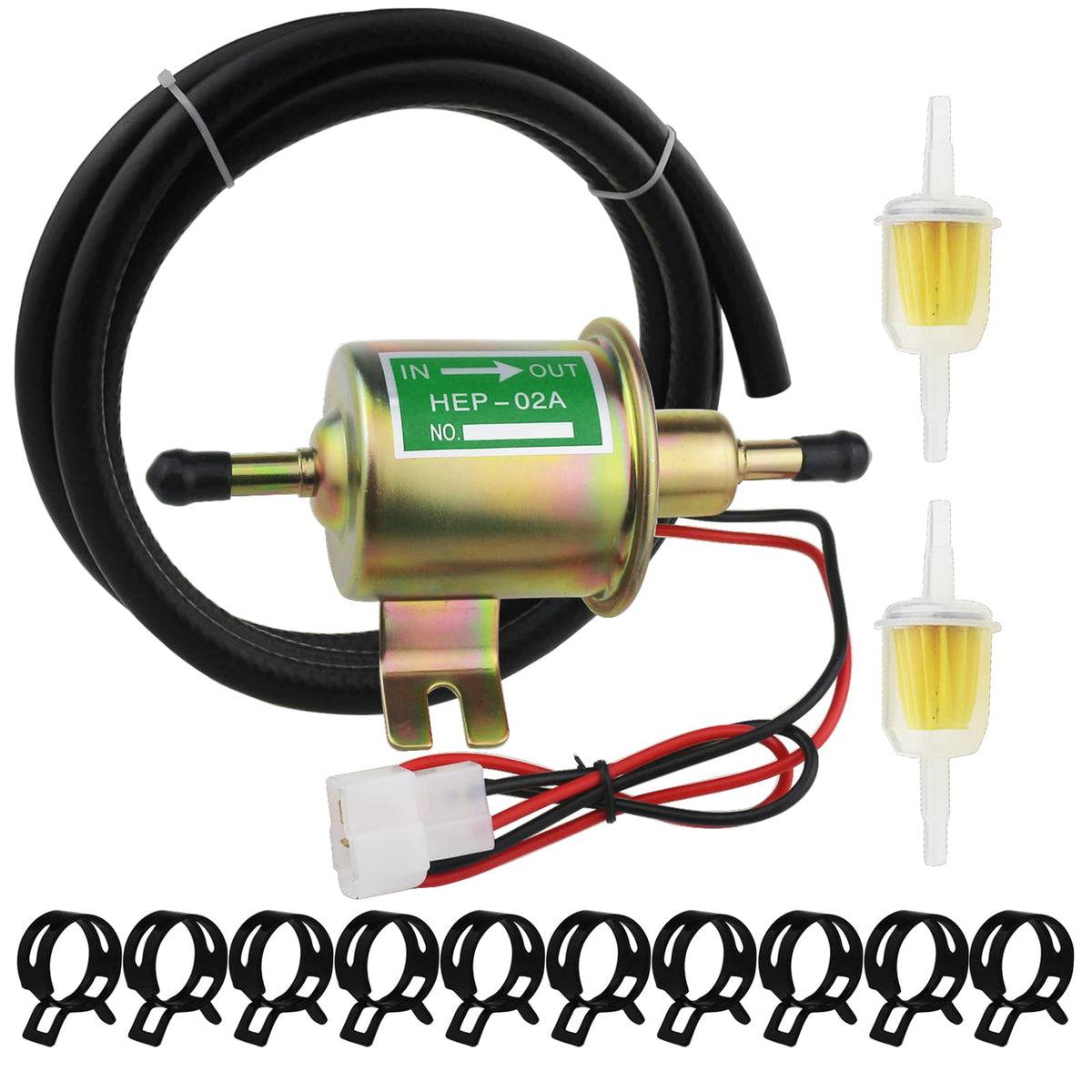 Universal Electric Fuel Pump Kit For All 12V Cars Trucks Boats Carburetor Lawn Mower, Dc 12V (3-6Psi) Fuel Pump+ 2M 5/16'' Id Fu