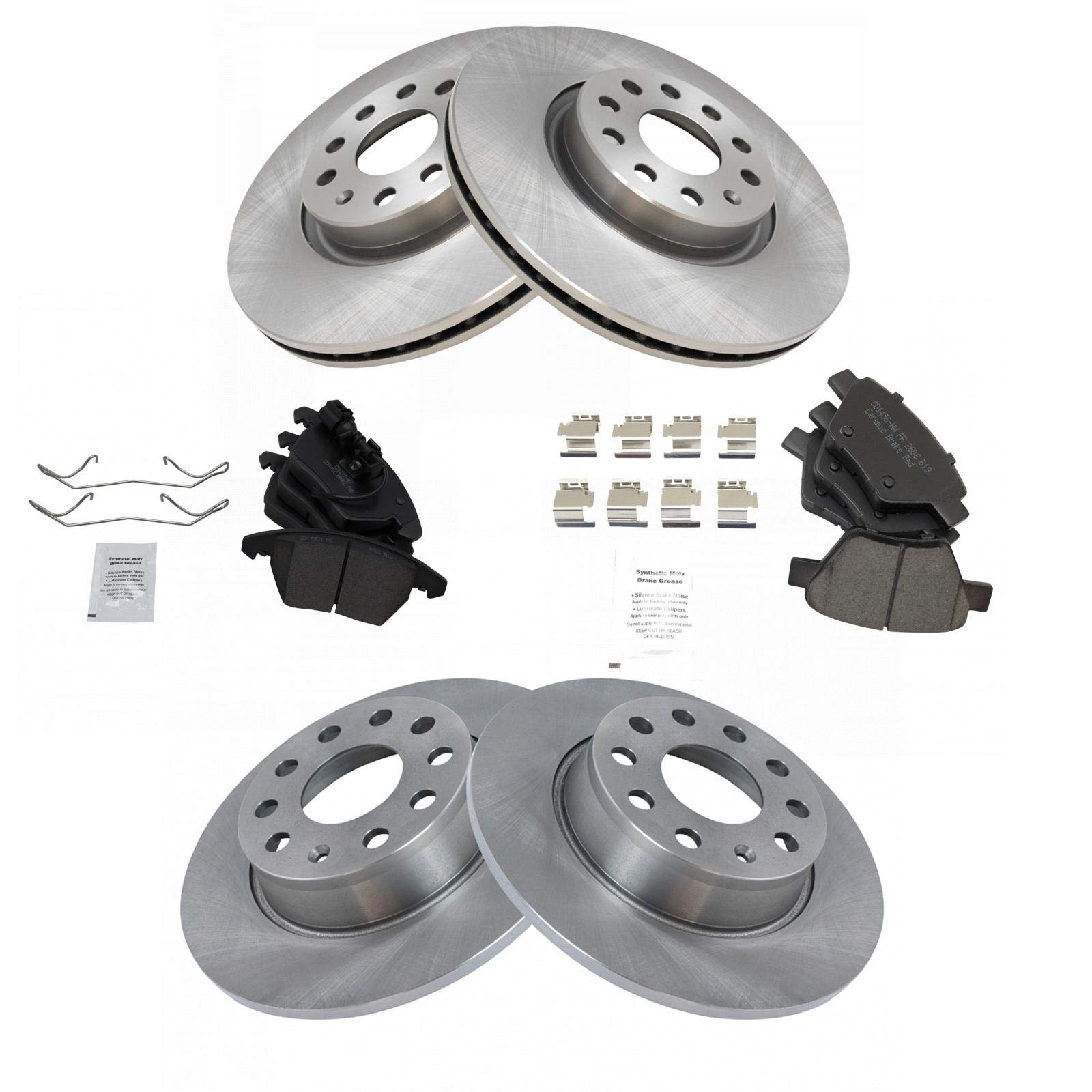 Trq Front & Rear Ceramic Brake Pad & Rotor Kit For 11-14 Volkswagen Jetta Gti