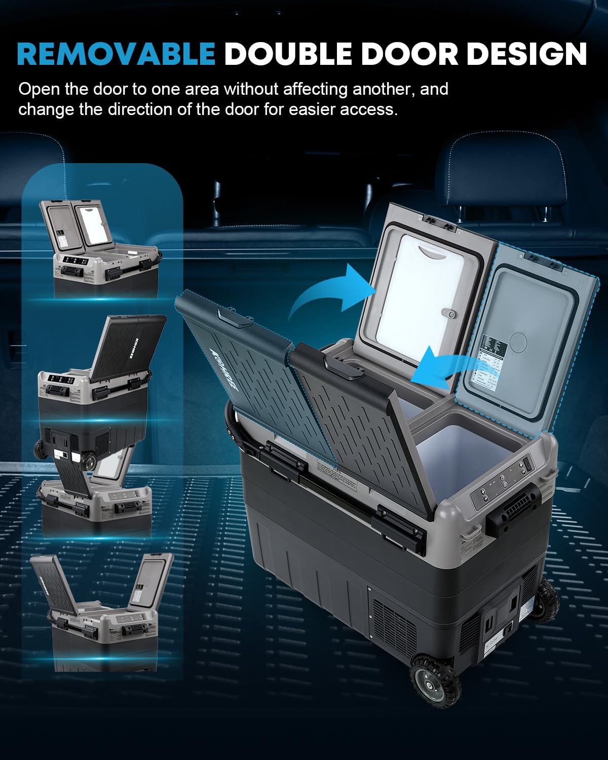 Kohree 12V Car Refrigerator, 53 Quart (50L) Portable Refrigerator, Dual Zone -4?-68? Car Fridge Portable Freezer 12/24V Dc And 1