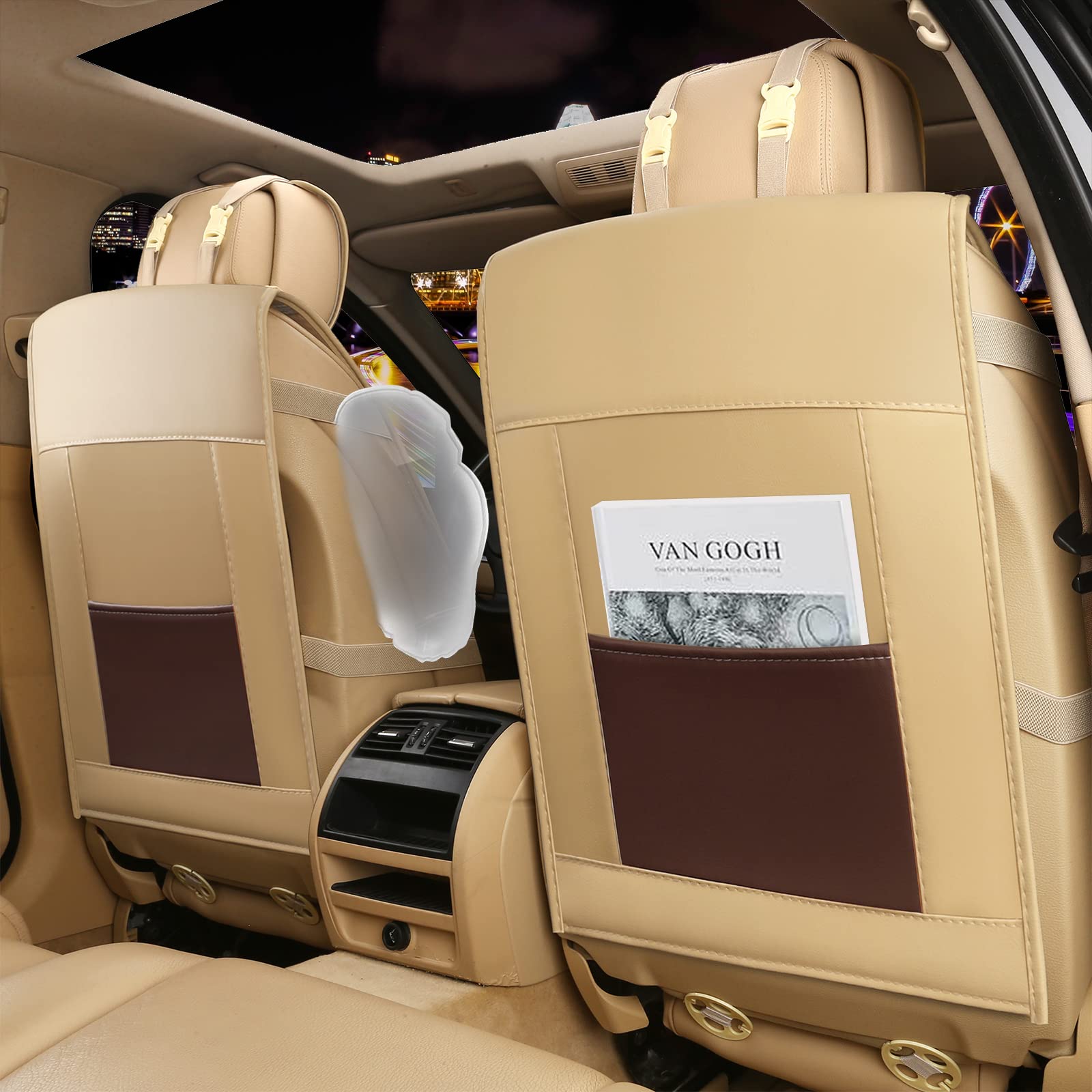 Freesoo Car Seat Cover, Leather Seat Covers Full Set, Classic Breathable Padded Automotive Seat Protector Most Sedan Suv Truck U