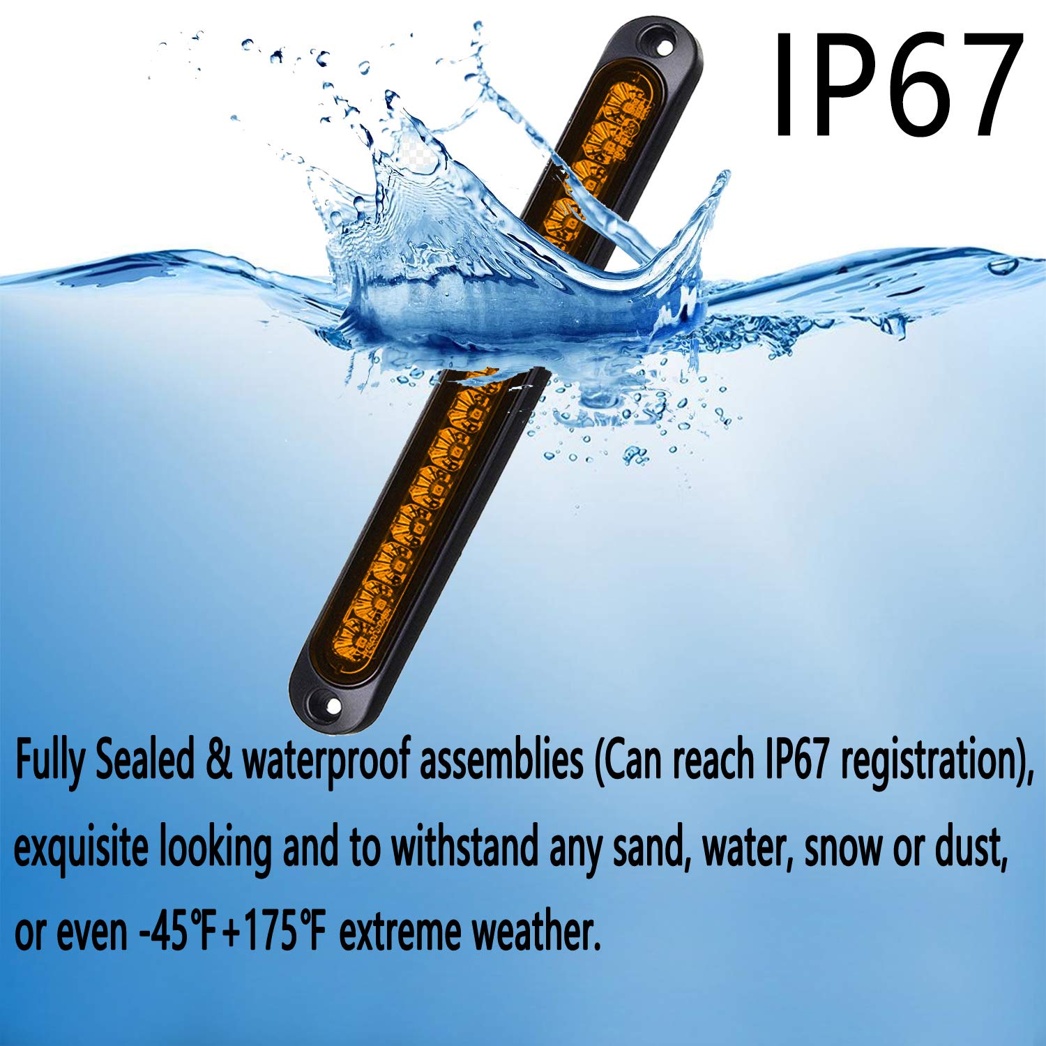 2 Pack 10'' 15 Led Trailer Identification Light 9 To 30-Volt, Led Turn Signal Stop Tail Lights Bar Strip Truck Rear Marker Light