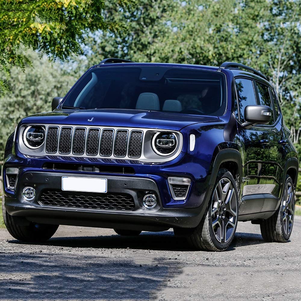 Oubolun Front Grill Grille Inserts For Jeep Renegade 2019-2021 Car Exterior Accessories Abs Grill Guard Cover Trim - Chrome Silv