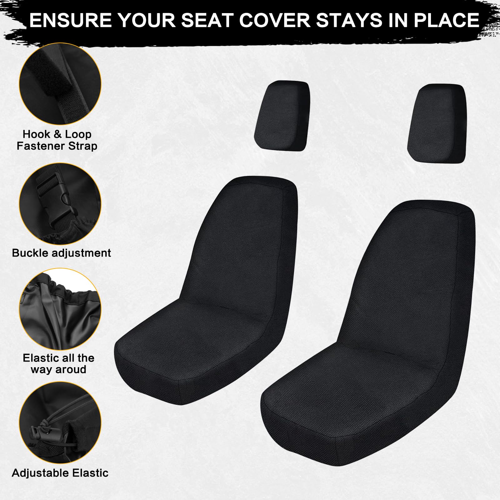 smotrcc Rhino 700 Seat Covers with Headrest Covers - Waterproof PU Coatin Compatible with Rhino 700 660 450 2004-2021,Black UTV