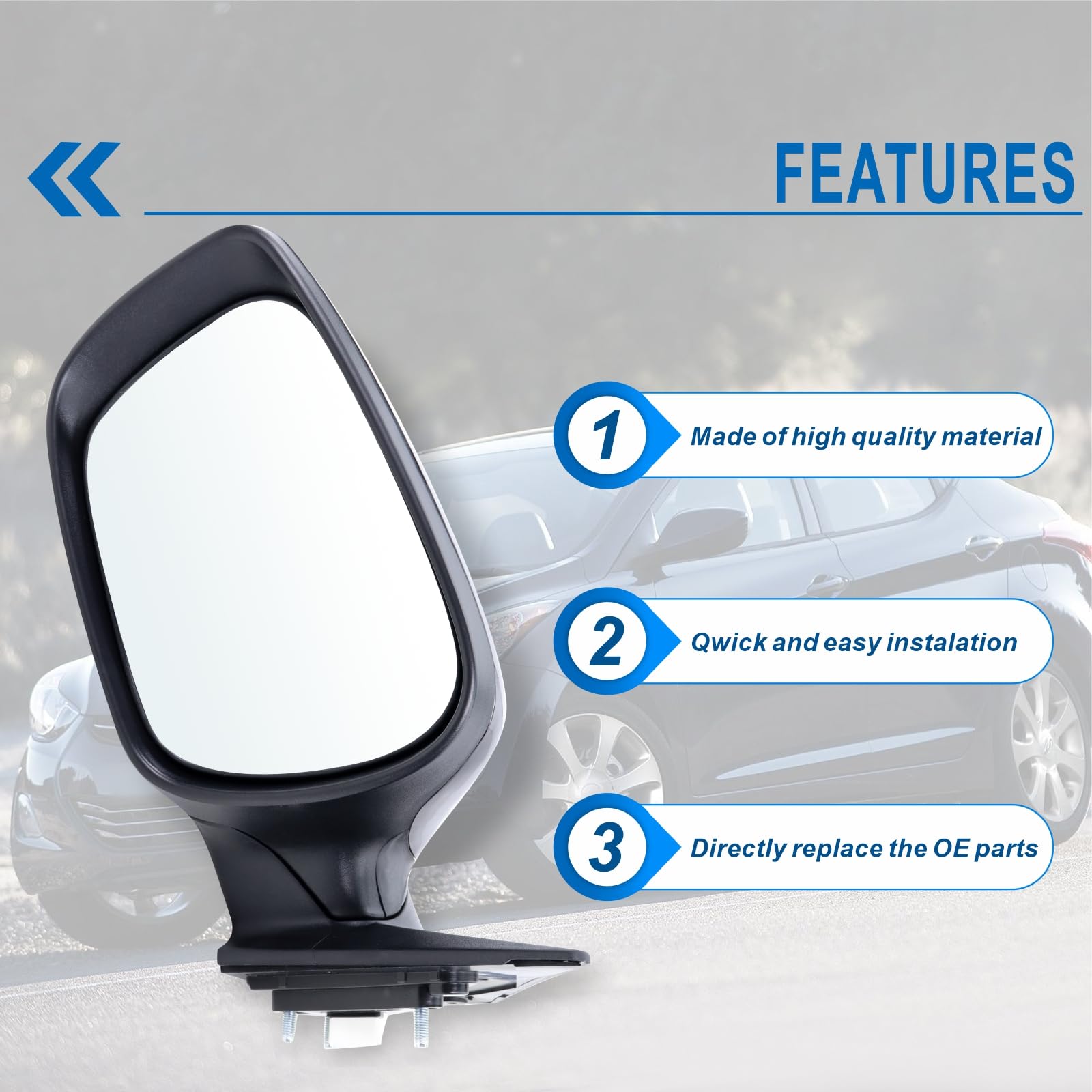 Left Driver Side Mirror Compatible With 2011 2012 2013 Hyundai Elantra With Manual folding Power Glass Heated Black Replace#HY13