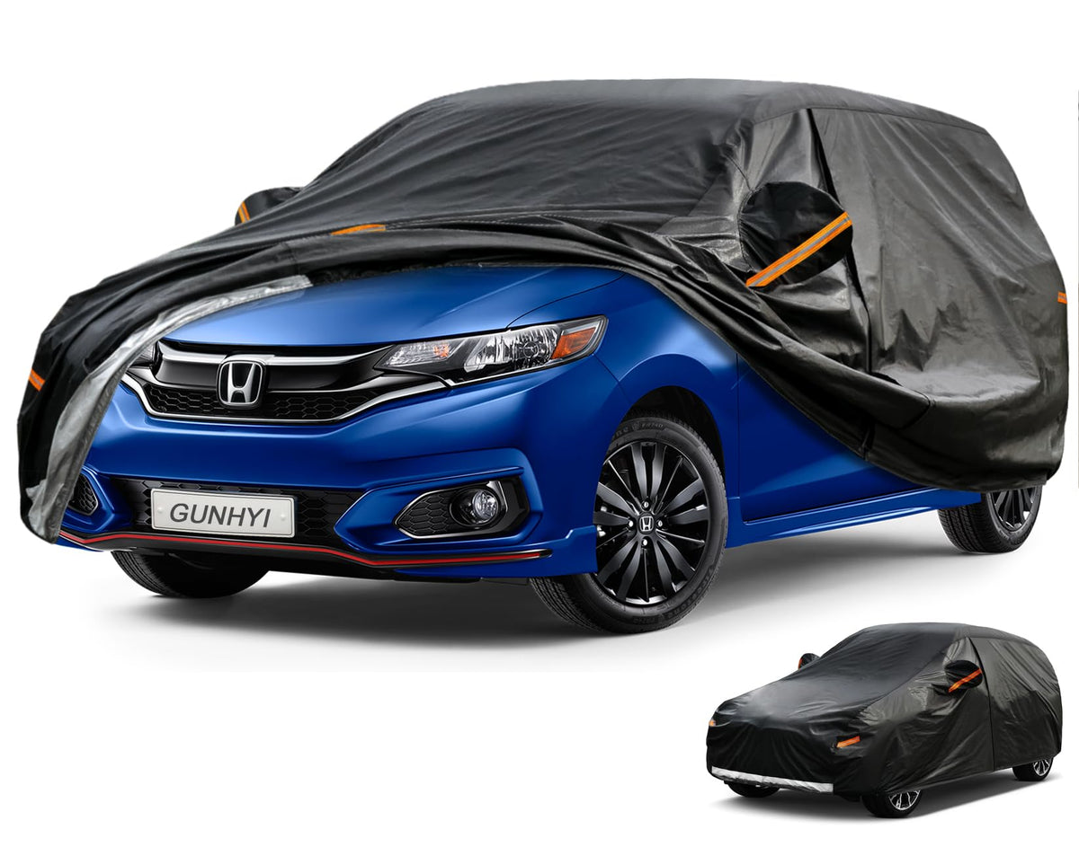 GUNHYI Hatchback Car Cover Waterproof All Weather, 7 Layers Heavy Duty Full Exterior Cover Universal Fit Honda Fit, vw Golf, Toy