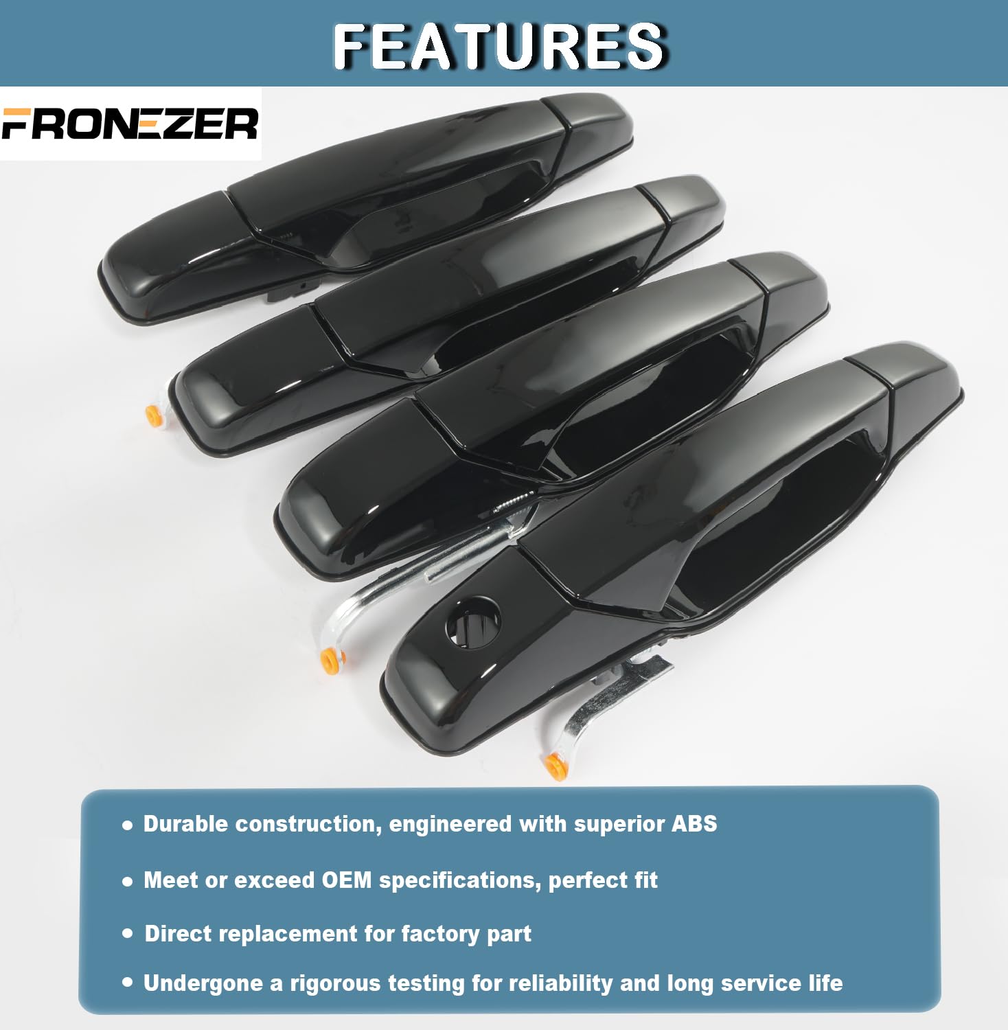 Fronezer Exterior Door Handle, 4Pcs Black Front Rear Driver Passenger Compatible With 2007-2014 Chevy Silverado Suburban Avalanche Tahoe, Gmc Sierra Yukon, Cadillac Escalade Replace 20828258 22738721