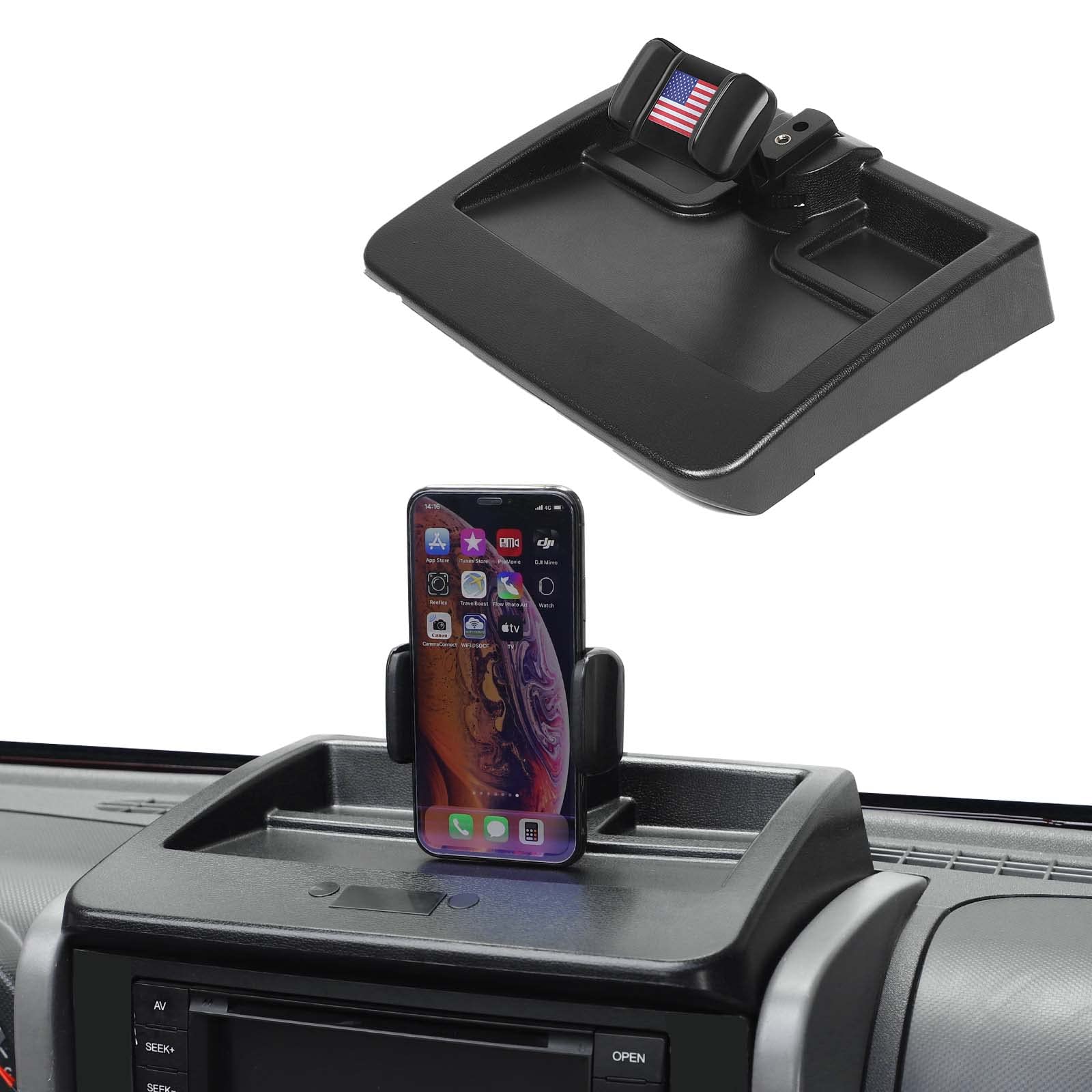 Voodonala for Jeep JK Phone Holder with Storage Cell Phone Dash Multi-Mount for 2007-2011 Jeep Wrangler JK JKU, US Flag Black