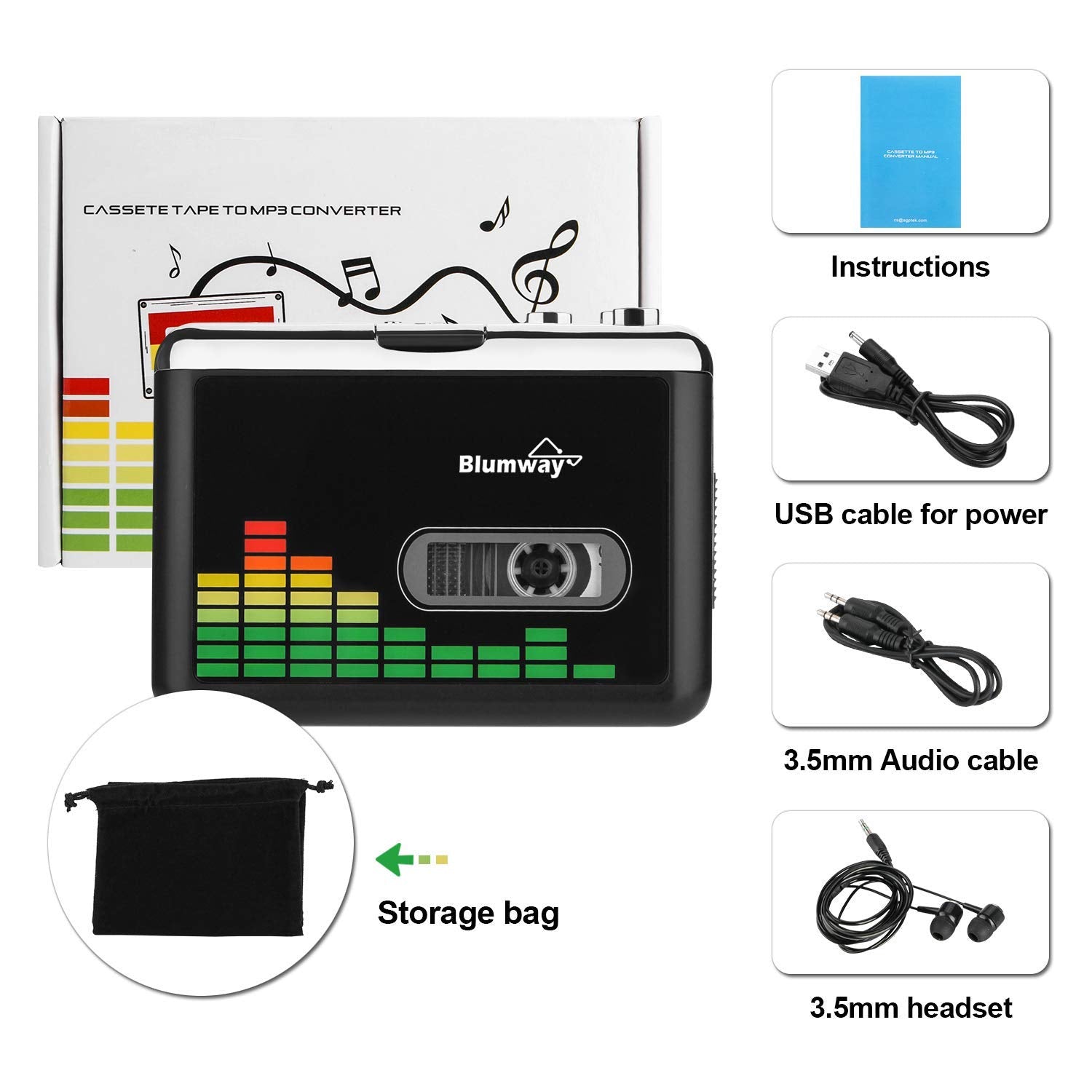 BlumWay Portable Cassette to MP3 Converter, Digital Player with Earphone, Model 8541723849