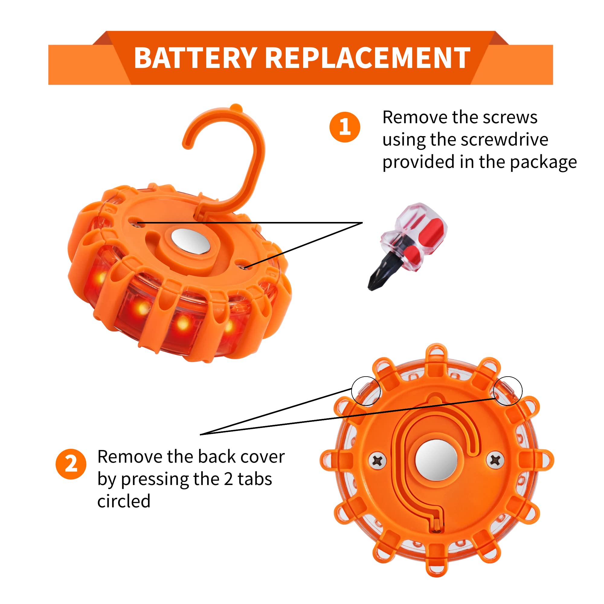 Markstor 6 Pack Led Road Flare Emergency Car Kit With 9 Blinking Modes,Amber Roadside Safety Flare Discs Warning Light For Car &