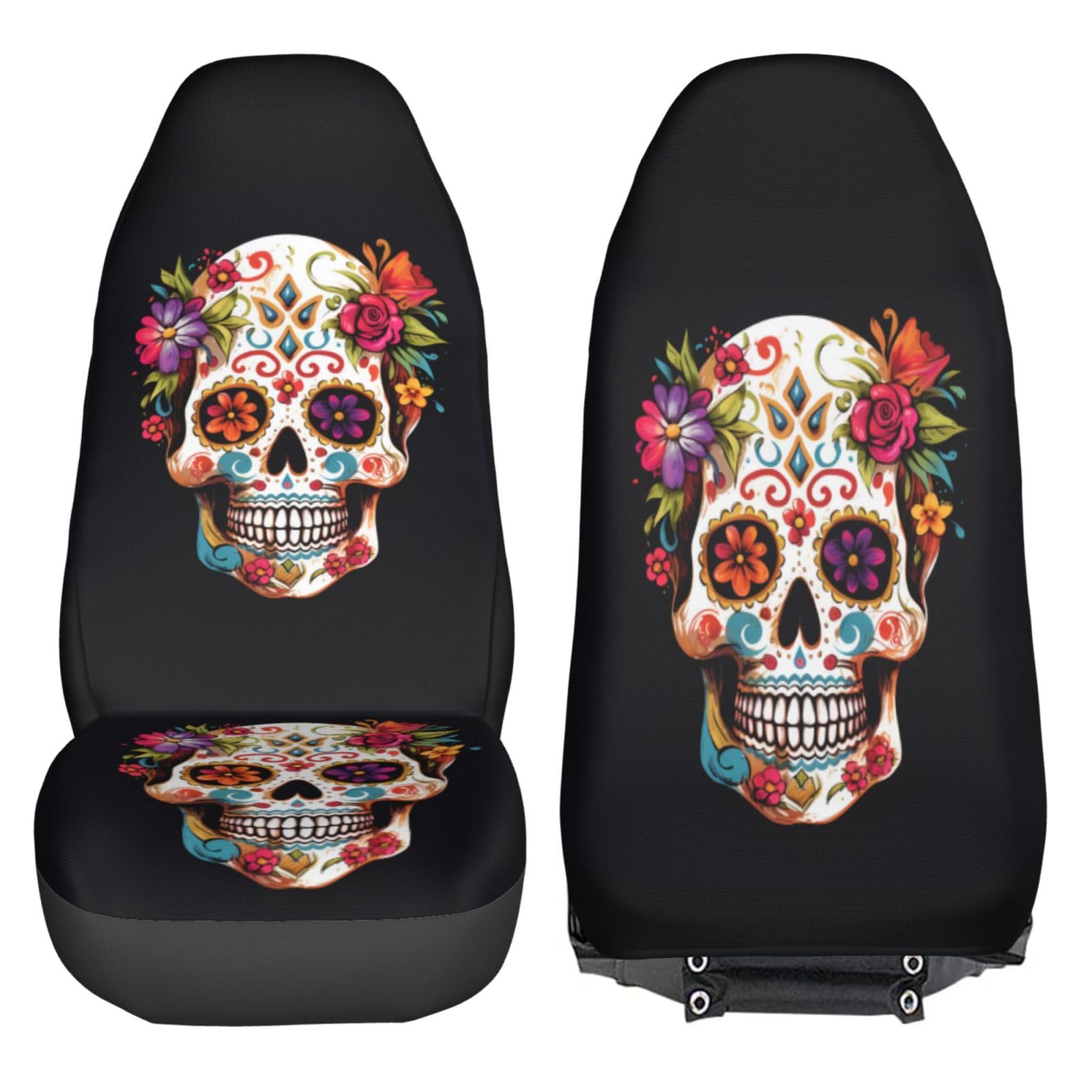 Dujiea Sugar Skull Car Front Seat Covers 2 Pcs Universal Auto Seat Covers Front Seats Only, Vehicle Bucket Seat Protectors Fit f