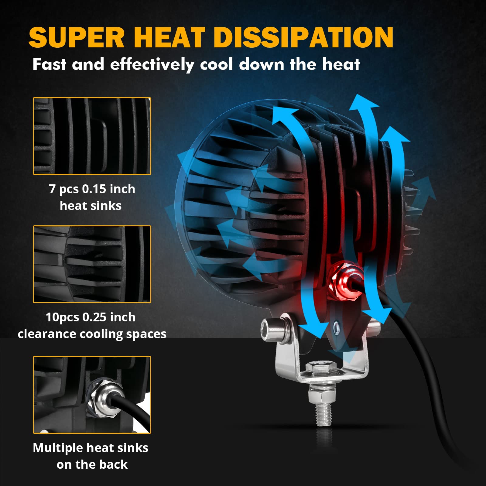 Auxbeam 4 Inch 72W Amber Fog Lights, 2Pcs 7200Lm Led Round Offroad Light Pods, Yellow Spot Beam Driving Off Road Work Light Bar