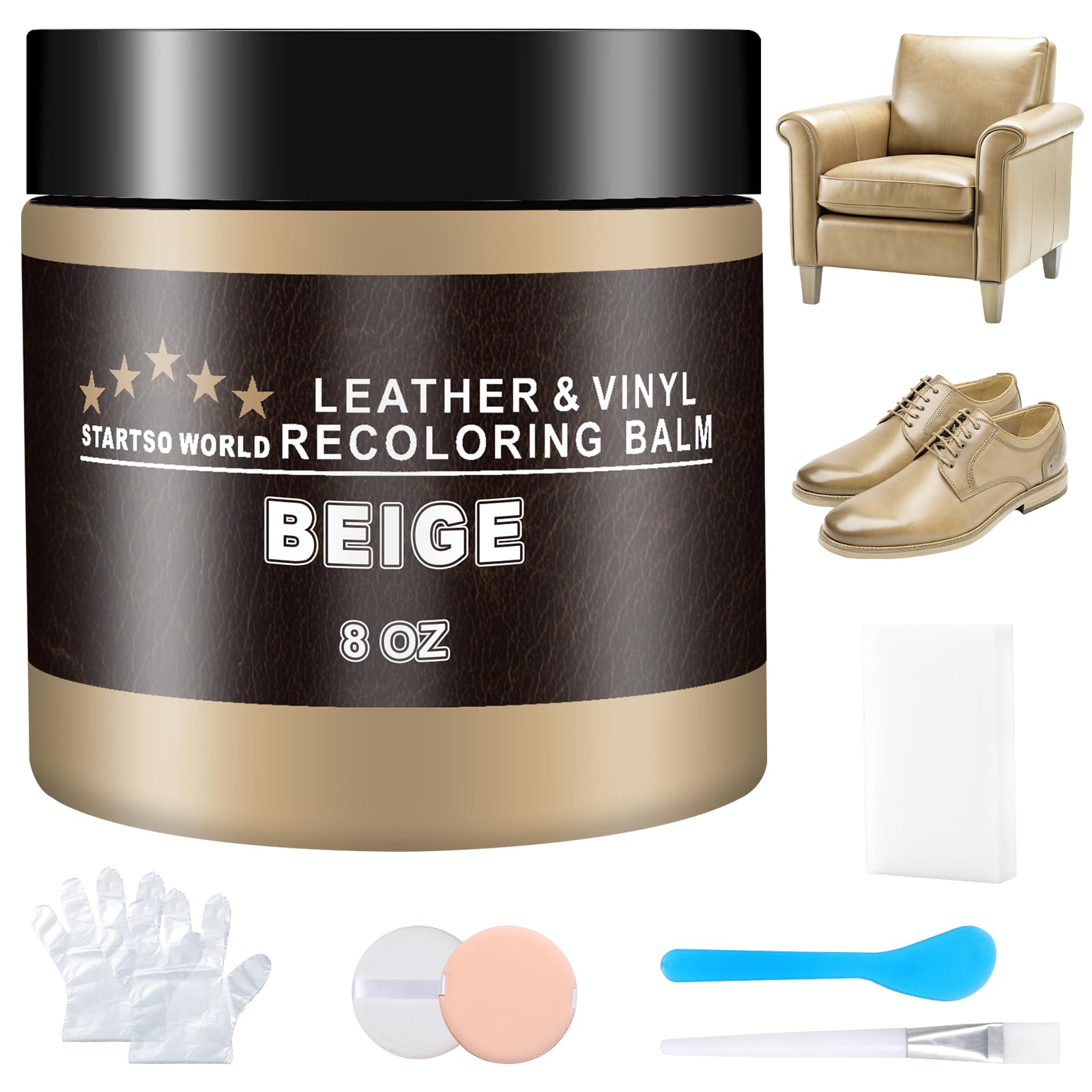Startso World Leather Recoloring Balm,Beige Leather Repair Kit For Furniture,Couches & Car Seats, Leather Paint, Leather Color R