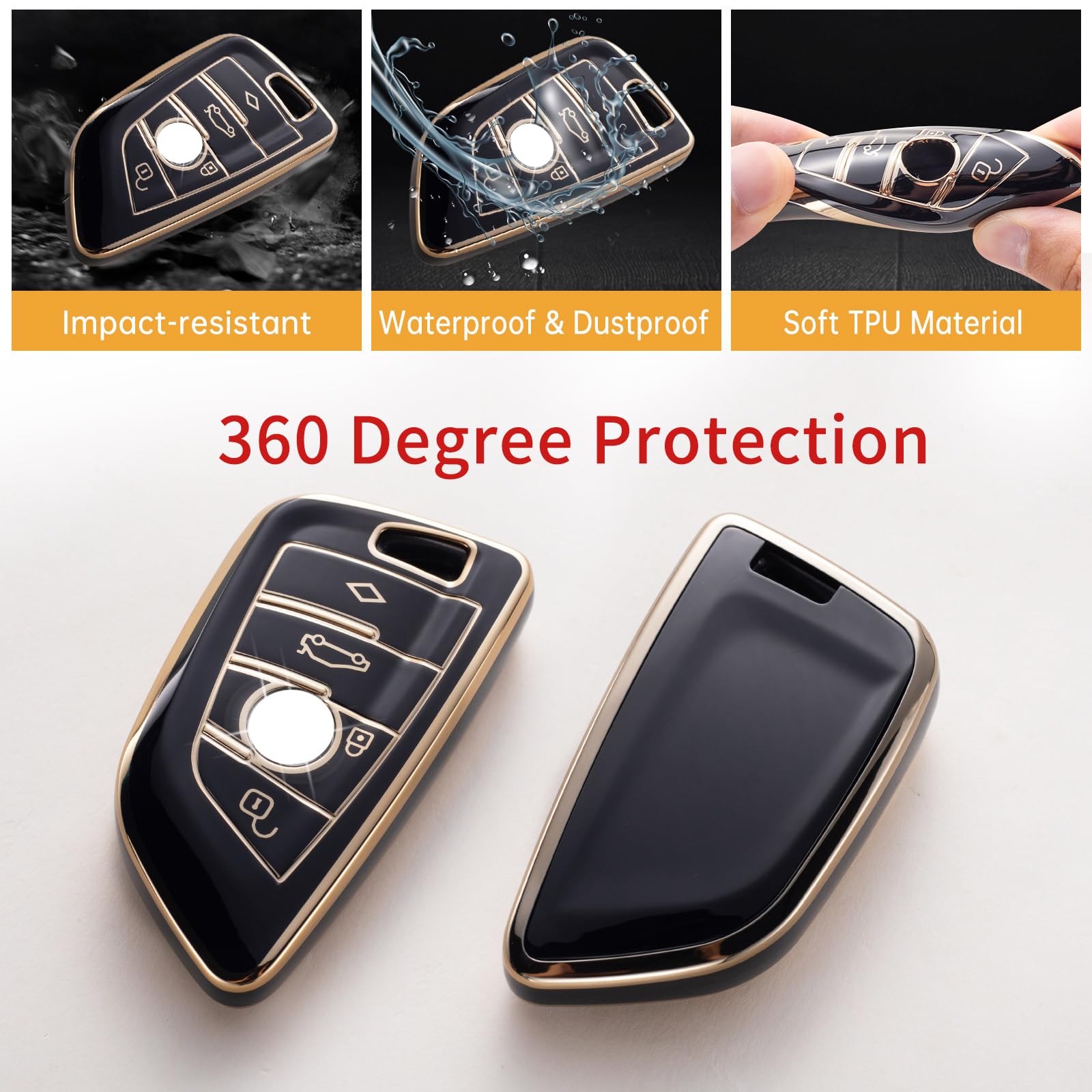 Gematay For Bmw Key Fob Cover With Keychain Lanyard, Soft Tpu Key Fob Protector Shell Compatible With Bmw Series 1 2 3 4 5 6 7 8