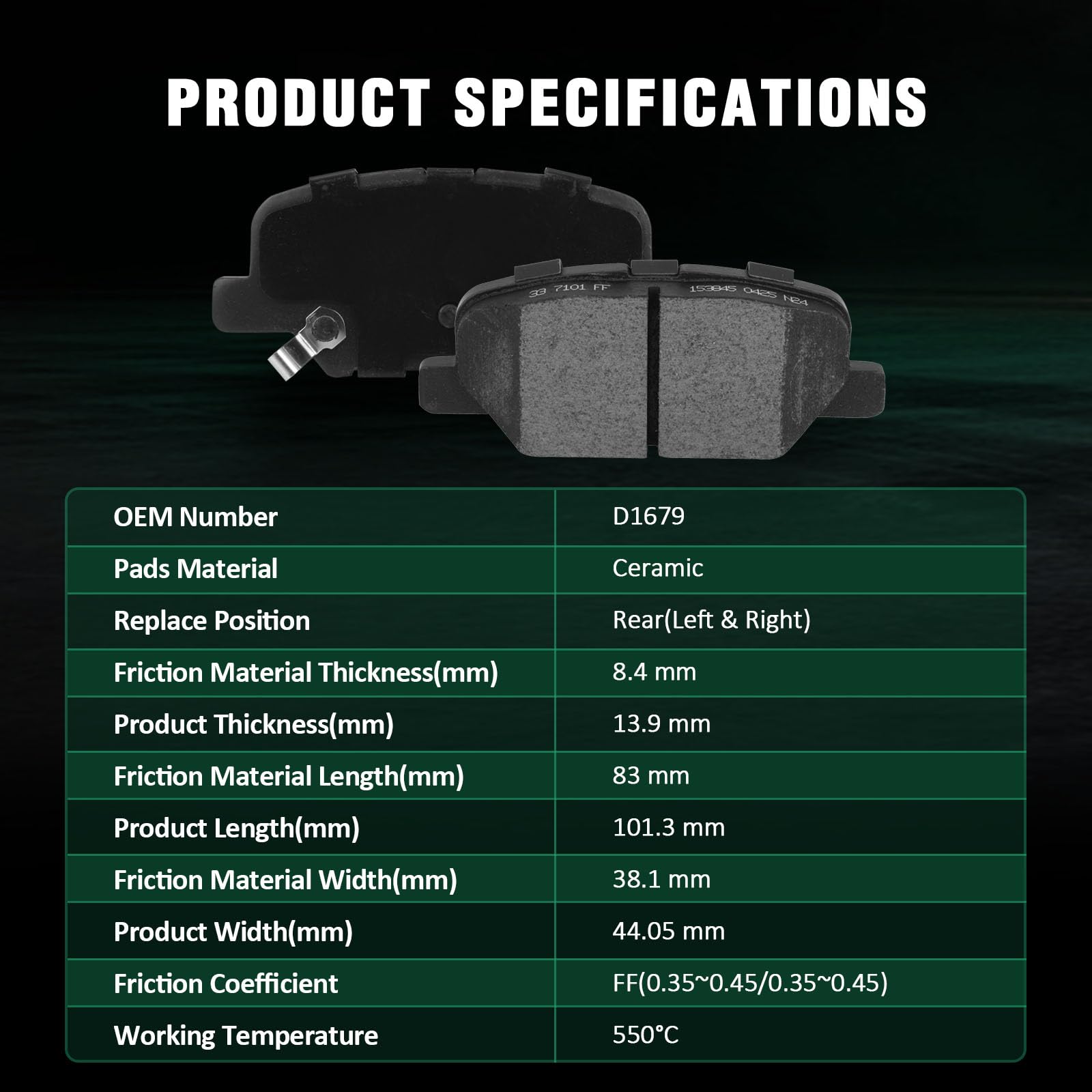 Automuto 4Pcs Rear Ceramic Disc Brake Pads Set D1679 For Mazda 3 2014-2016, Mazda 6 2014-2015, Mitsubishi Outlander 2013-2019, M