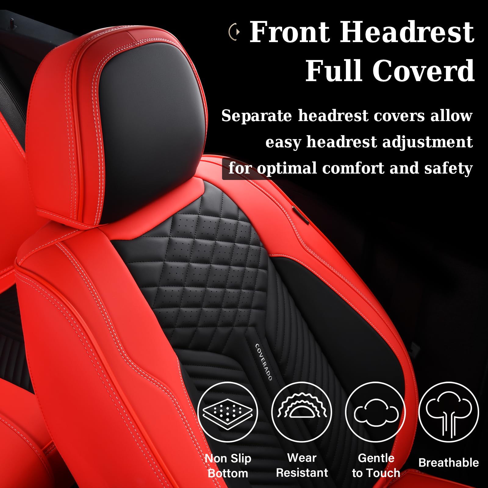 Coverado Car Seat Covers Full Set, 5 Seats Leather Seat Covers For Cars, Waterproof Front And Rear Car Seat Cushions Protectors
