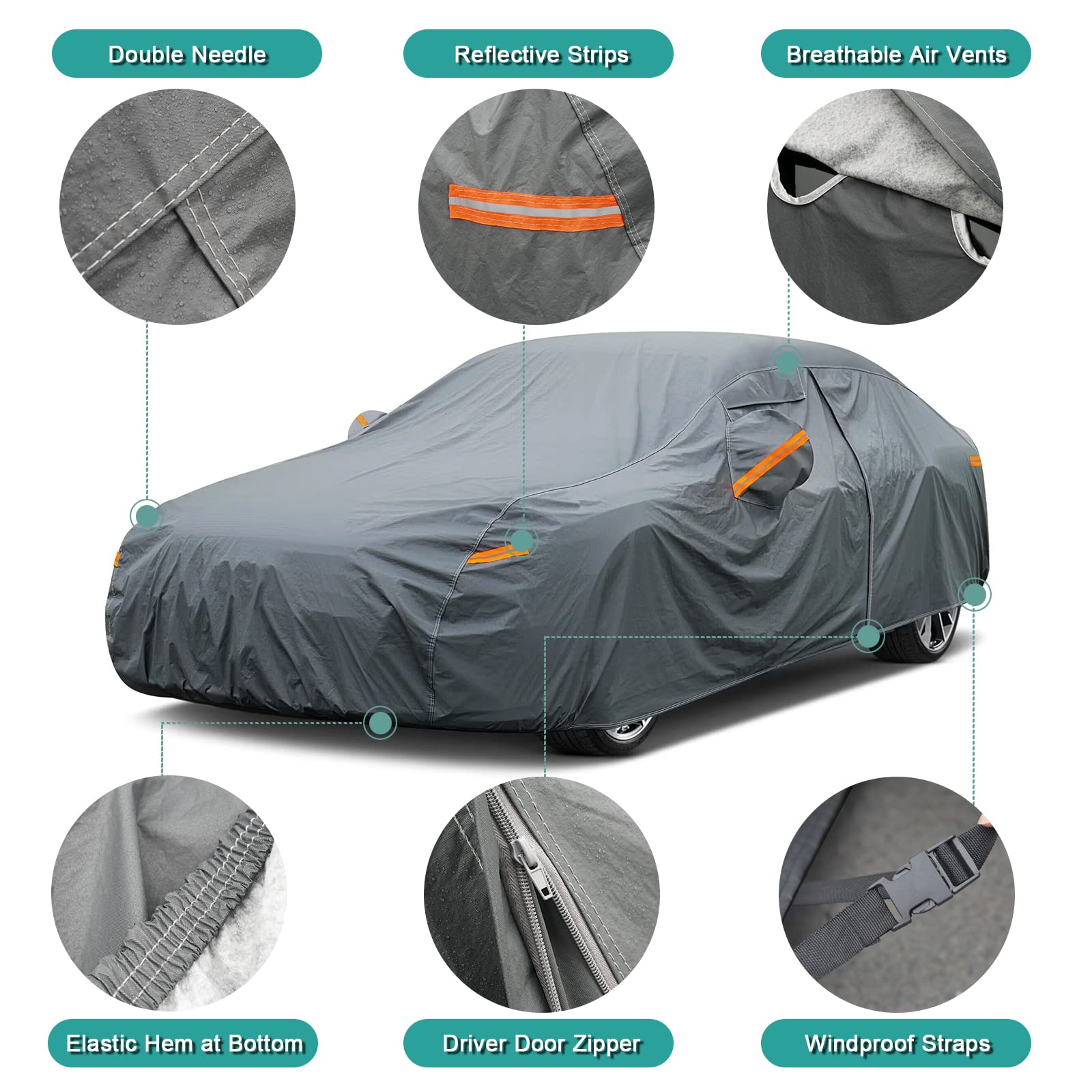 Gunhyi 16 Layers Car Cover Waterproof All Weather, Heavy Duty Outdoor Car Cover Universal Fit Sedan Toyota Camry, Tesla Model 3,