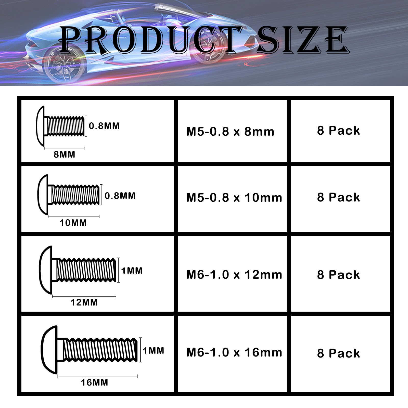 Crossarctic Black License Plate Screw Kit for Tesla Model 3, Model Y, M5-0.8 X 8 mm Pan Head Premium Stainless Steel Black Oxide