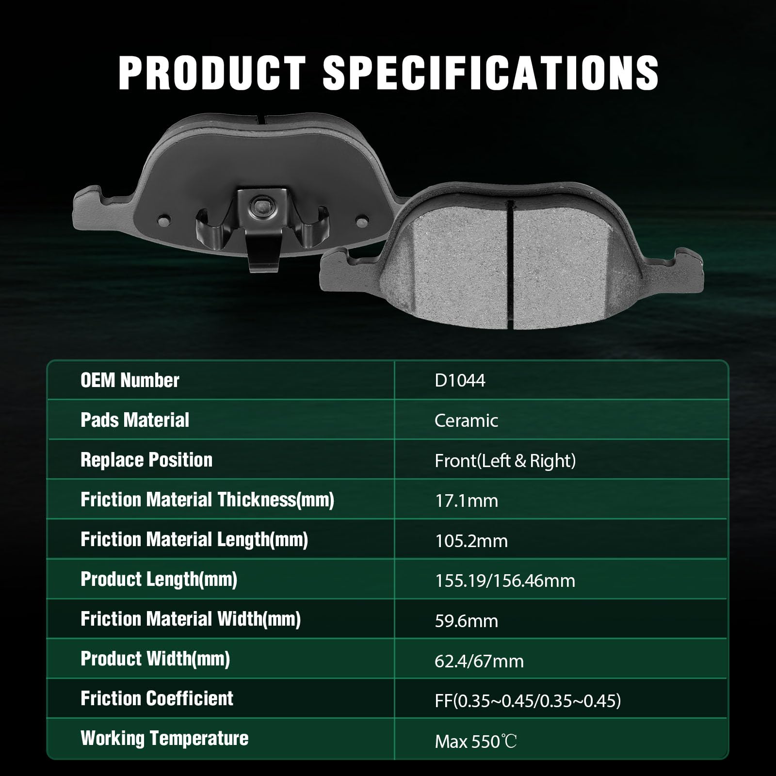 Automuto 4Pcs Front Ceramic Disc Brake Pads Set D1044 For Ford C-Max Ecosport Escape Focus Transit Connect For Mazda 3 3 Sport 5