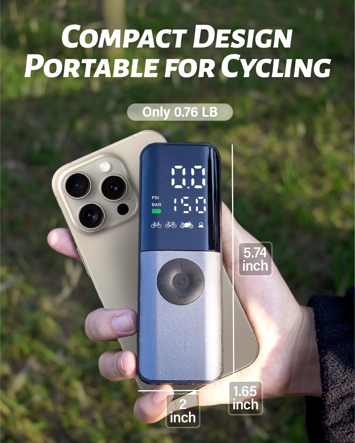 Gputek Mini Bike Electric Air Pump: 150Psi Portable Bicycle Tire Pump With Digital Pressure Gauge For Road, Mountain, E-Bike, Mo