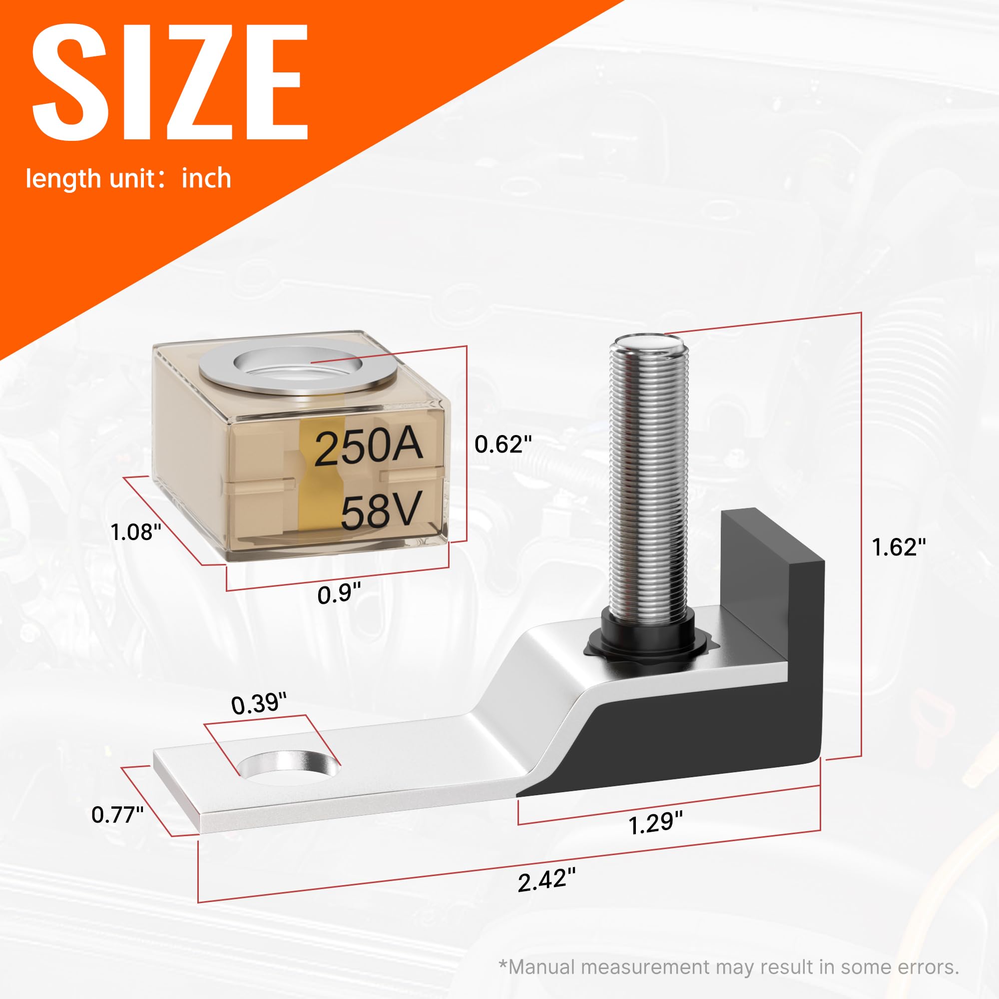Joinfworld Mrbf Terminal Fuse Block 250A 58V Dc Battery Terminal Fuse Kit With 5/16'' Stud Marine Battery Fuse And Waterproof Ca
