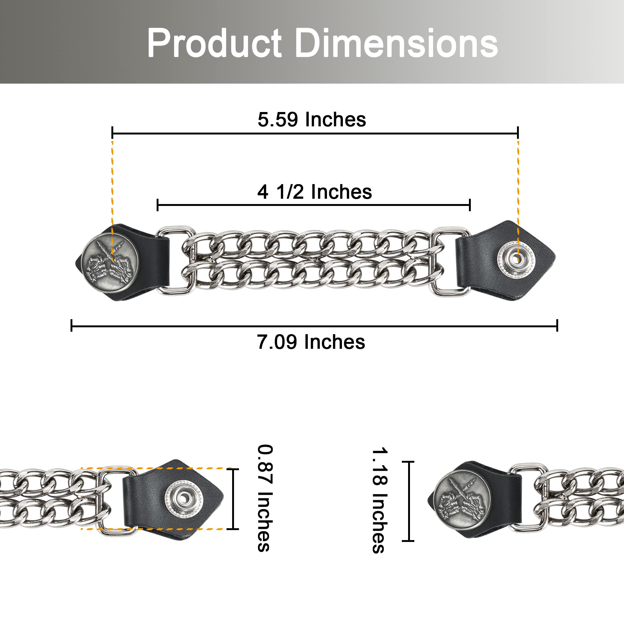 Dream Apparel 4Pcs Motorcycle Vest Extenders For Men, Biker Vest Extenders With Faux Leather Ends And Double Chrome Chains