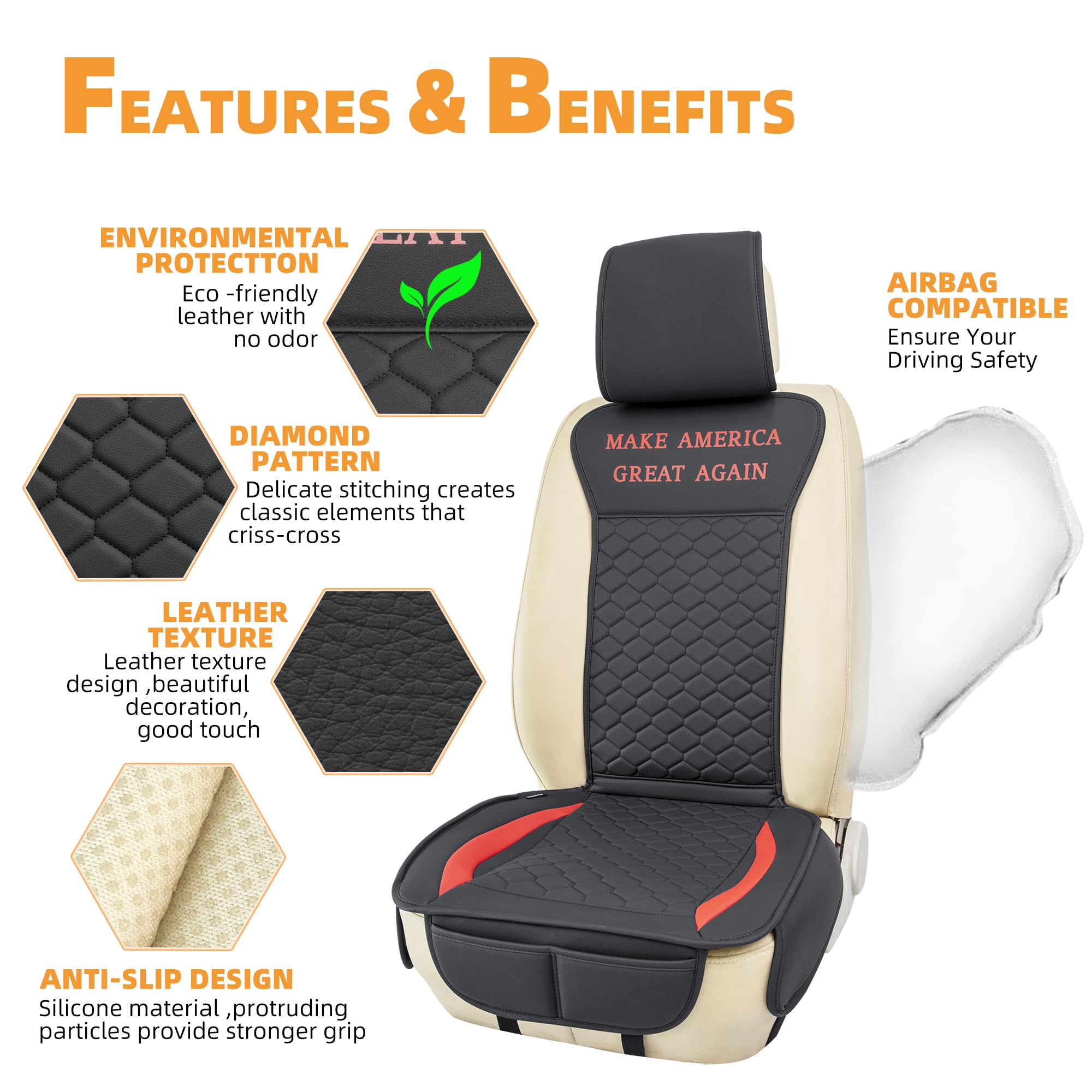 Elantrip 2Pcs Front Car Seat Covers Leather Maga Seat Protector Universal Fit For Most Cars Suvs And Trucks Water Proof Seat Pro