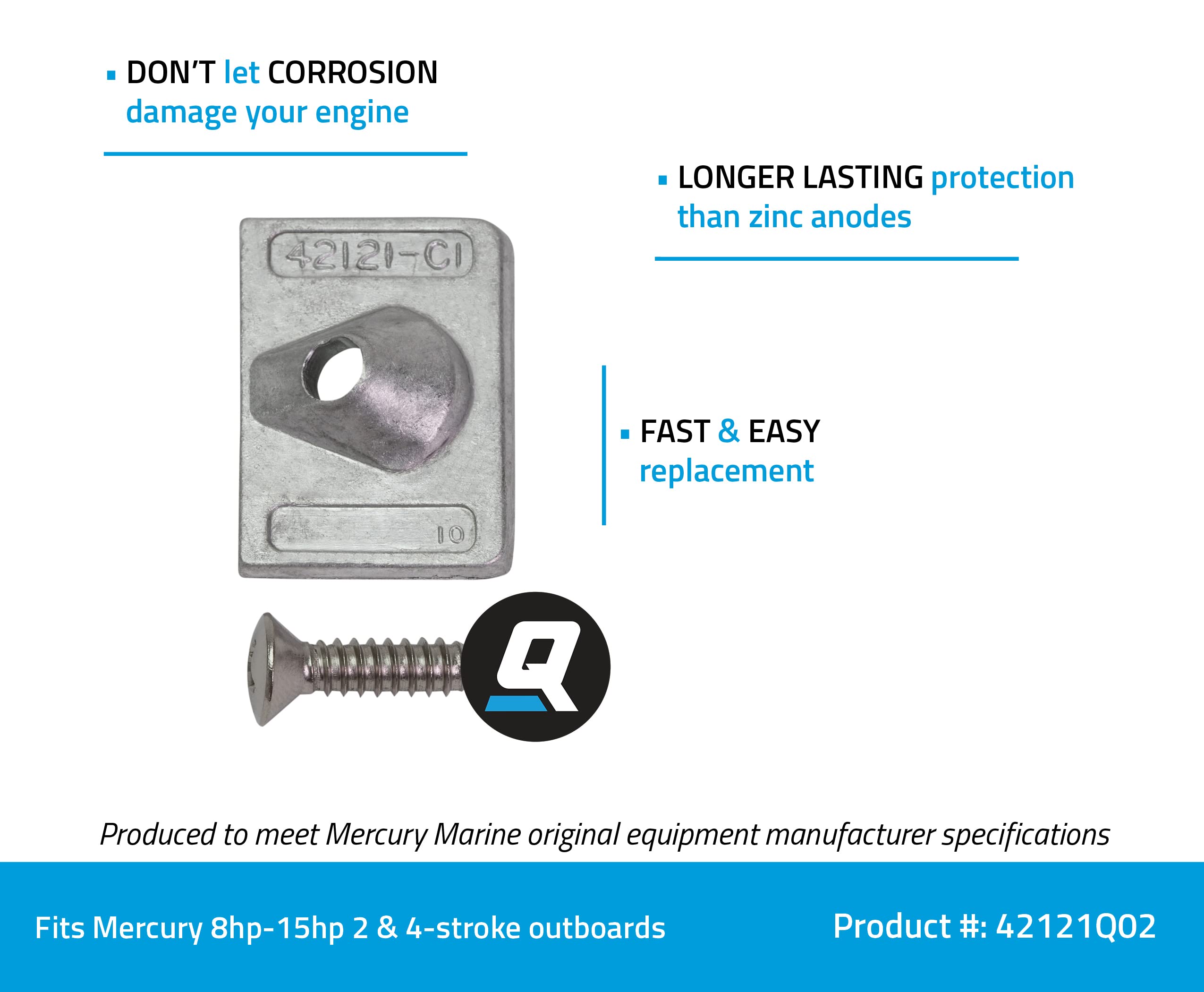 Quicksilver 42121Q02 Square Aluminum Anode Set For Mercury Or Mariner And Force Outboards