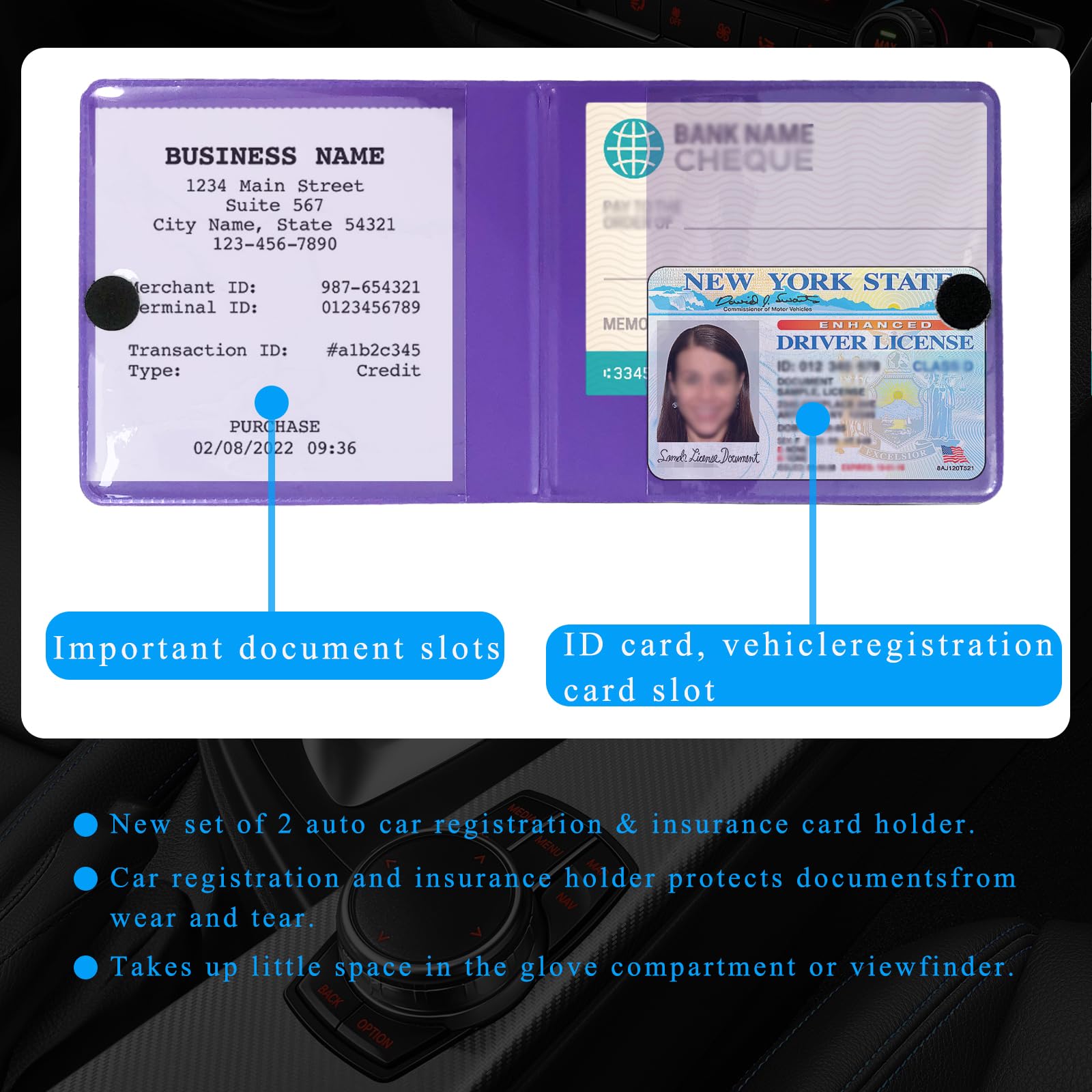 Kewucn 4 Pcs Car Registration Insurance Holder, Essential Auto Card Glove Box Organizer, Vehicle Interior Accessories Perfect Fo