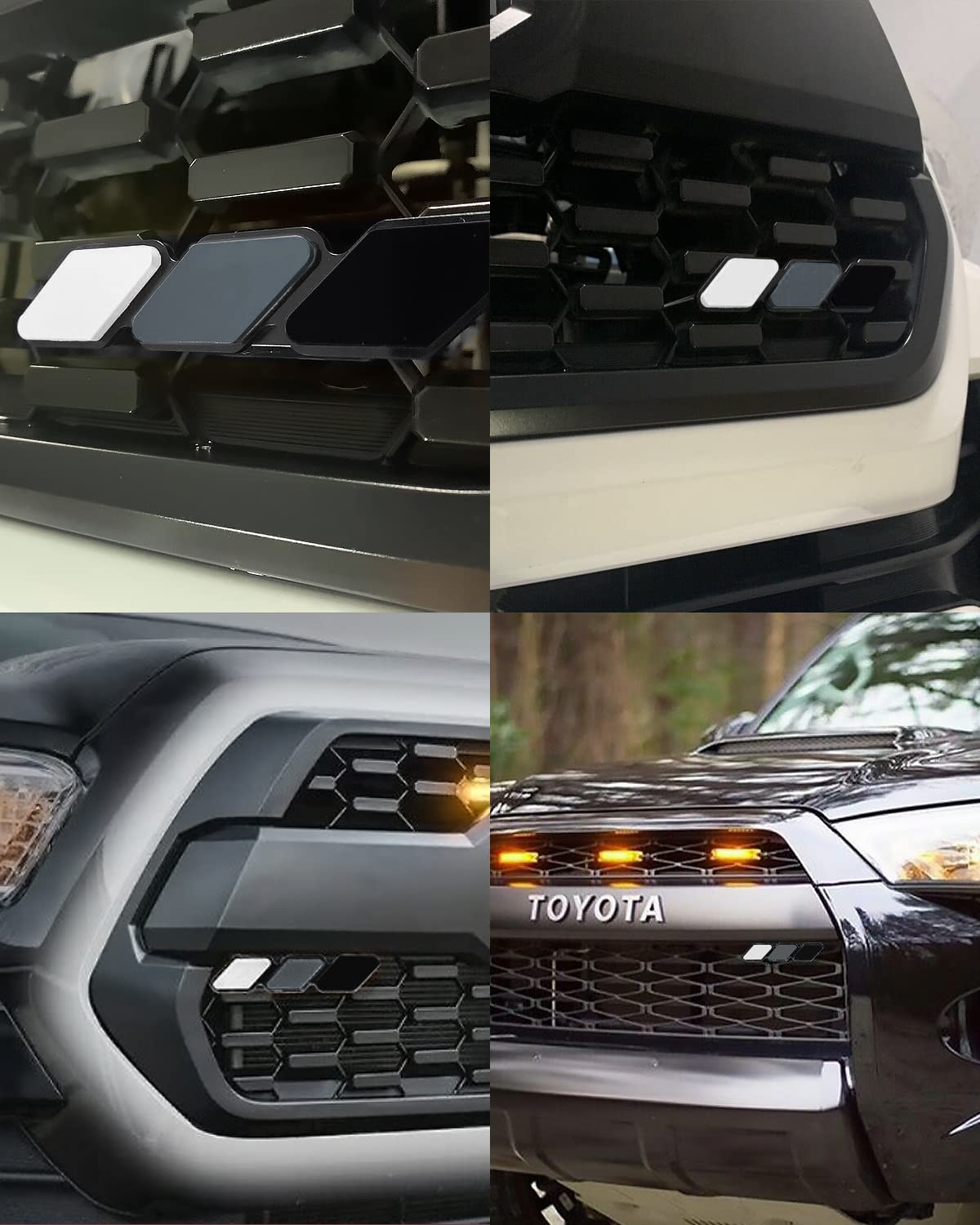 Tri-Color Grille Badge Emblem Decoration Accessories Car Truck Label Fit For Tacoma 4Runner Tundra Sequoia Rav4 Highlander (White, Gray, Dark Gray)