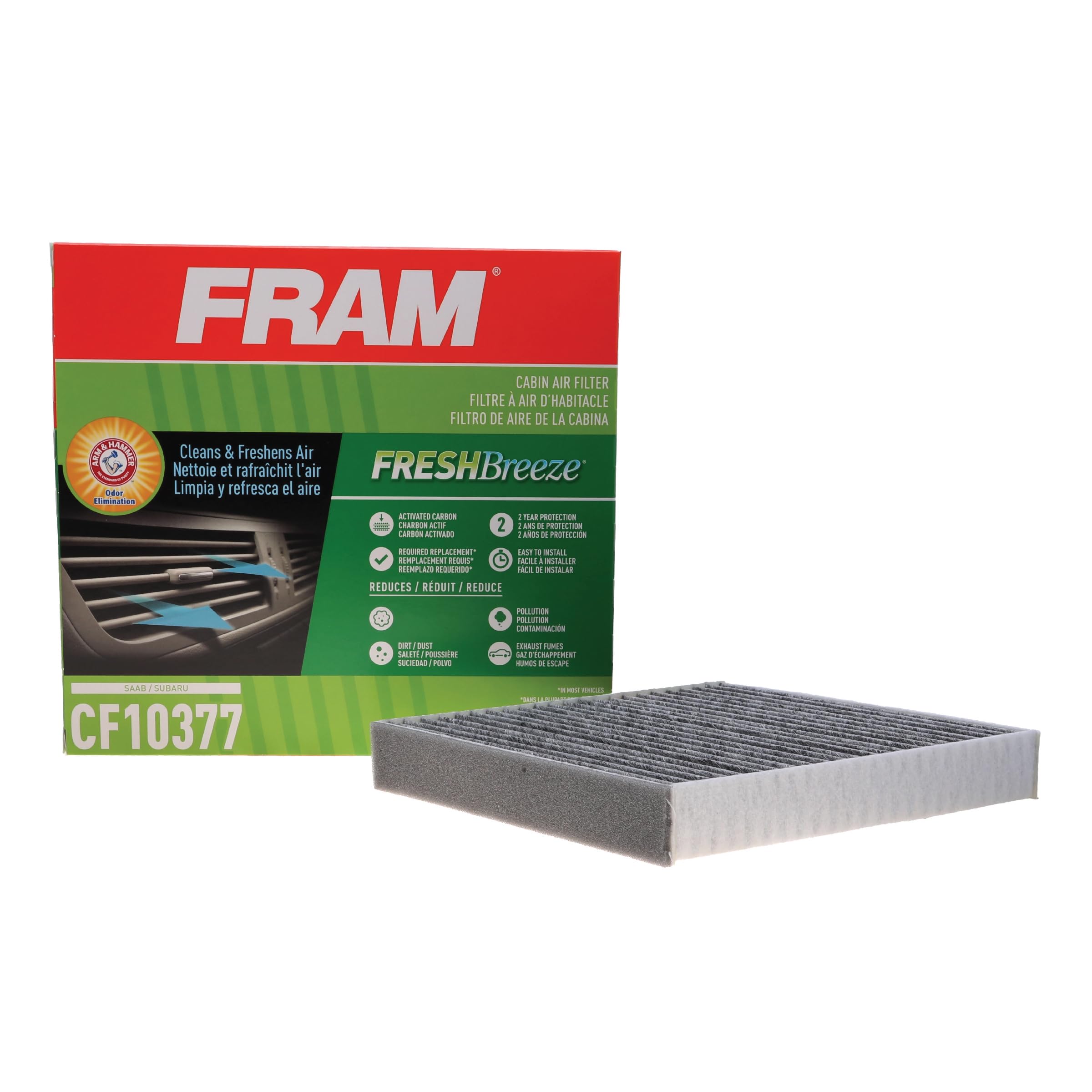 Fram Fresh Breeze Cabin Air Filter With Arm & Hammer Baking Soda, Cf10377 For Saab/Subaru Vehicles, White