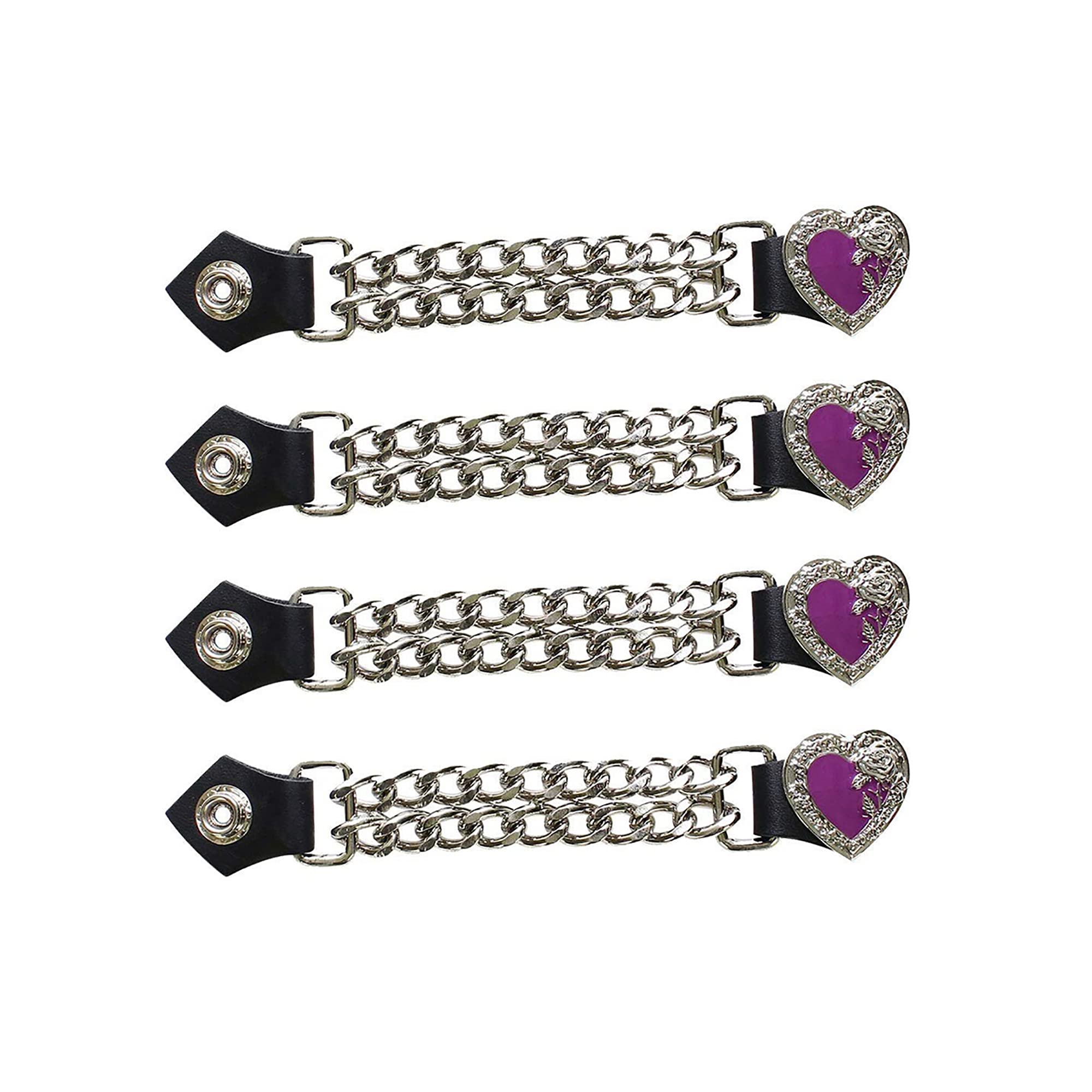 Dream Apparel 4 Pcs Vest Extenders For Women Motorcycle, Faux Leather Biker Vest Extender With Double Chains, Motorcycle Vest Chains With Snaps