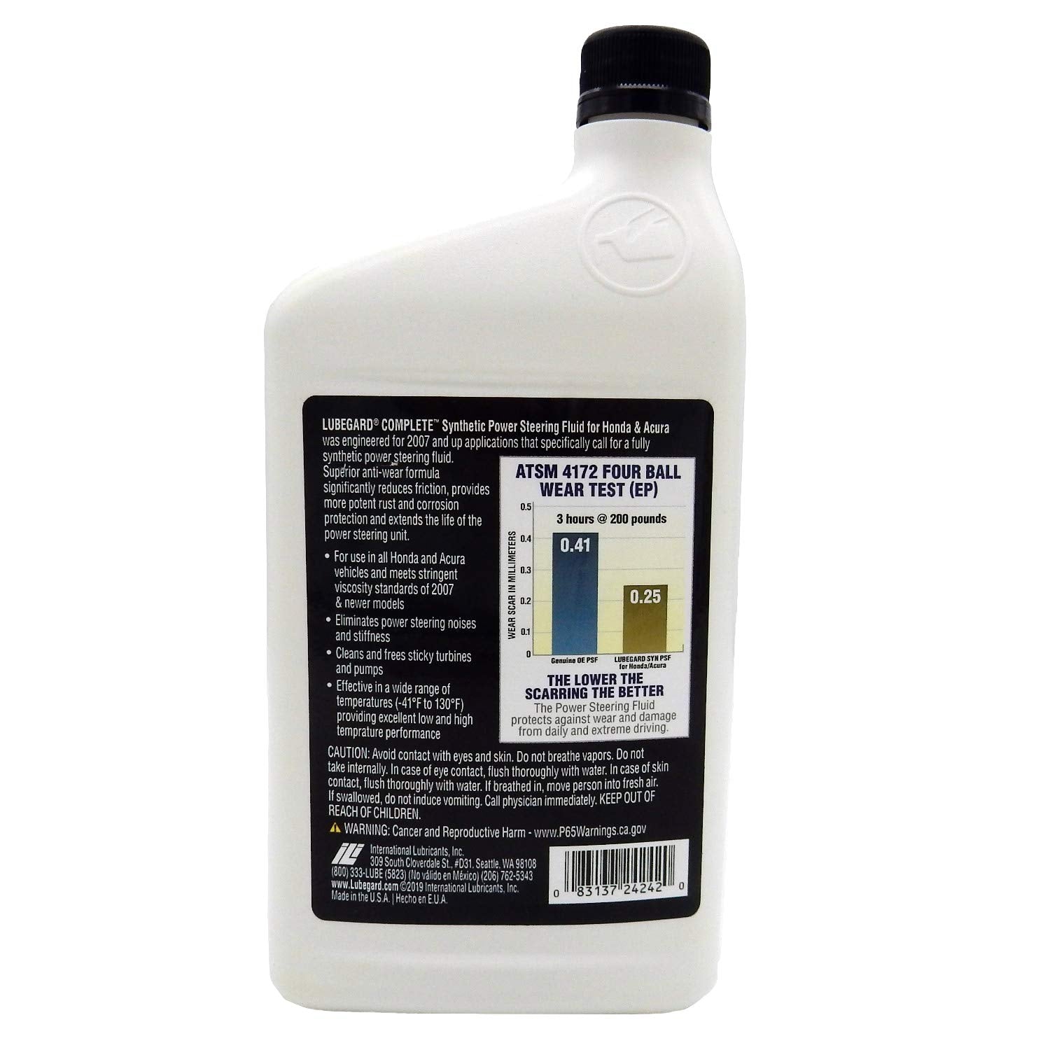 Lubegard 24242 Complete Synthetic Power Steering Fluid For Honda/Acura, 32 Fl. Oz.