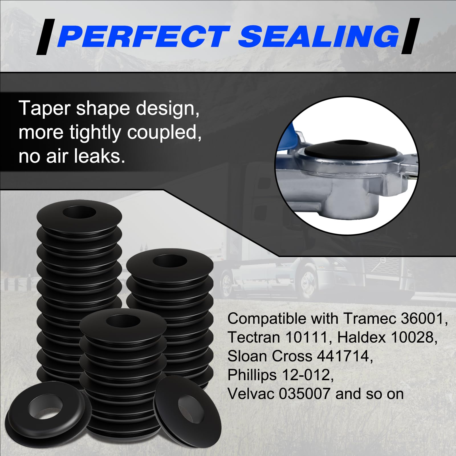 boeray Glad Hand Seals - 100pcs Black Rubber Gaskets for Semi Trailers & Tractors, Model HC8038