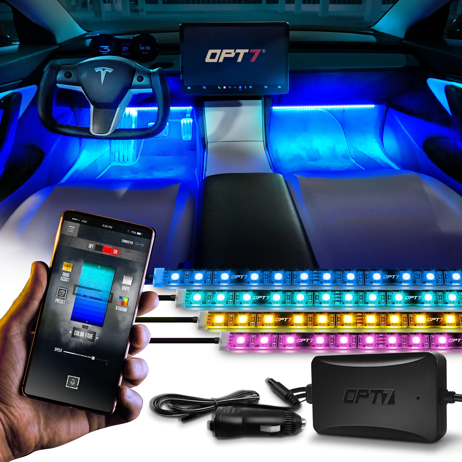 Opt7 Aura Pro Interior Car Lights With App & Remote Control, Rgb Color Change, Music Sync Inside Ambient Lighting Kit, Car Suv V